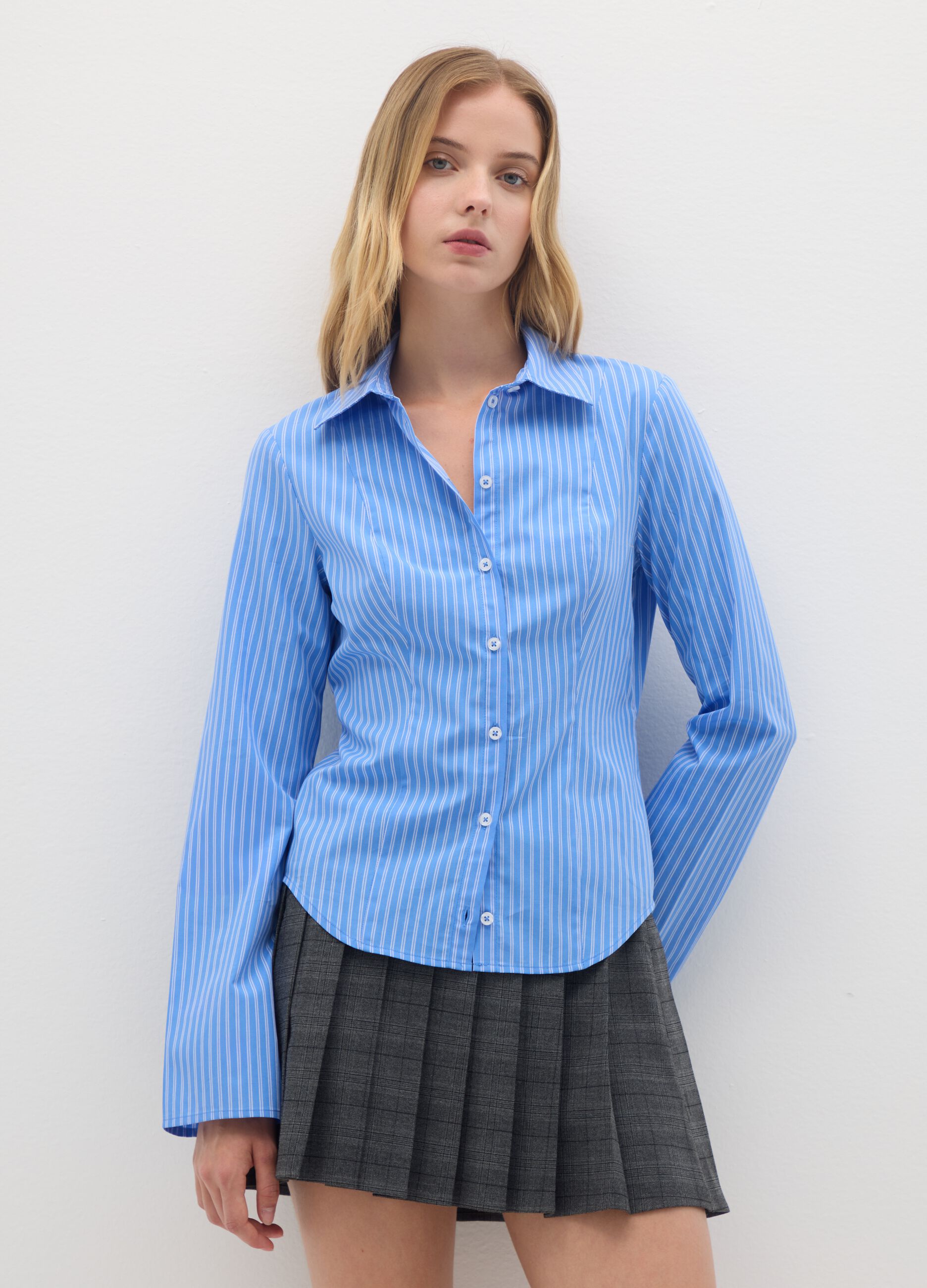 Blue slim fit pure cotton shirt