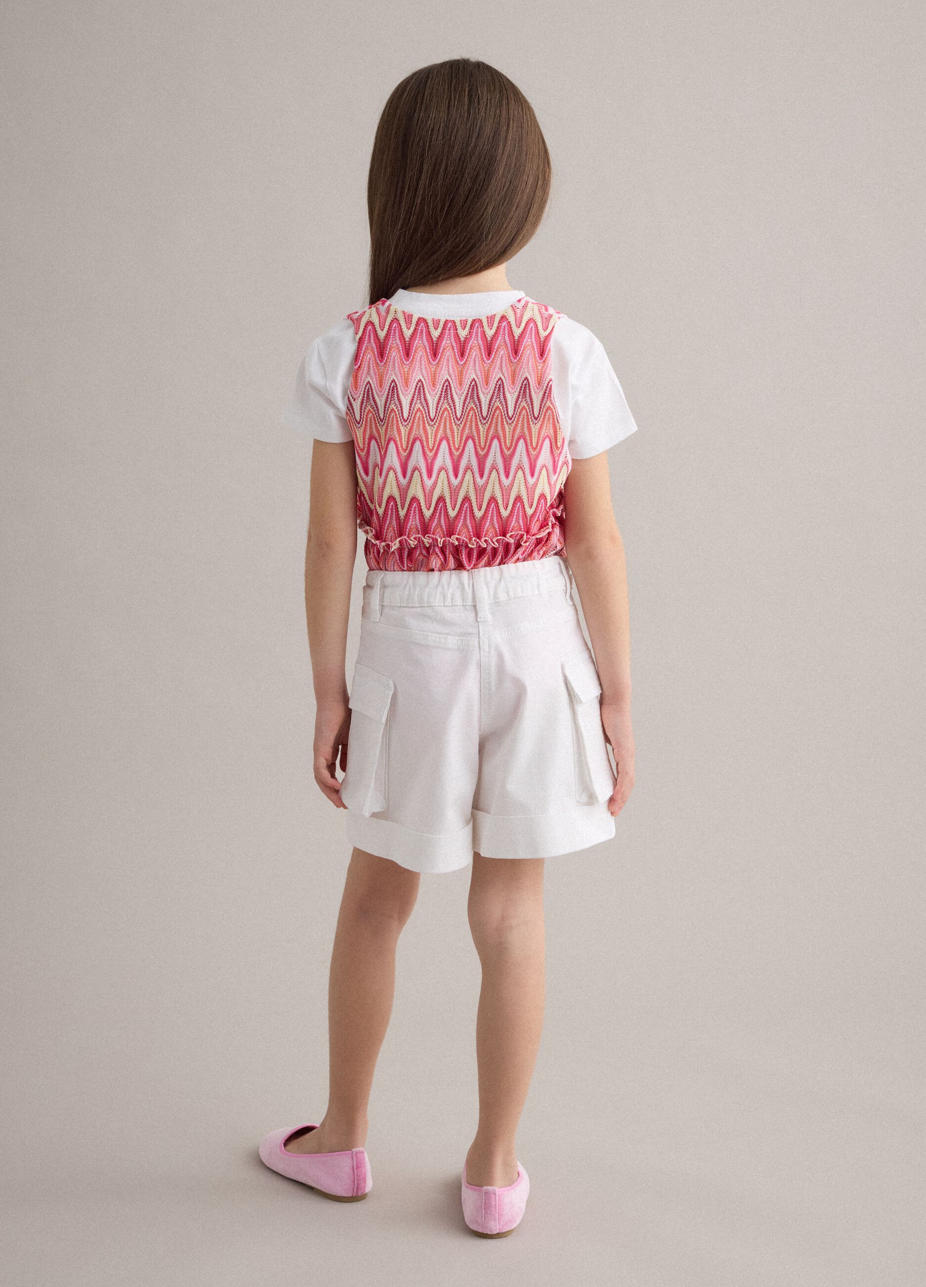 Shorts cargo bianchi in cotone elasticizzato da bambina