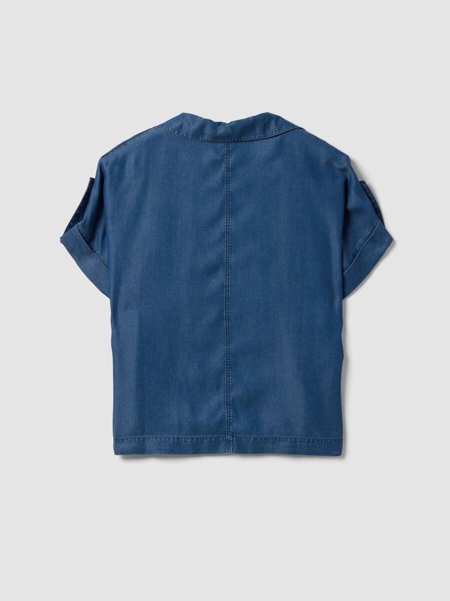 Blue pure lyocell short-sleeved shirt_5