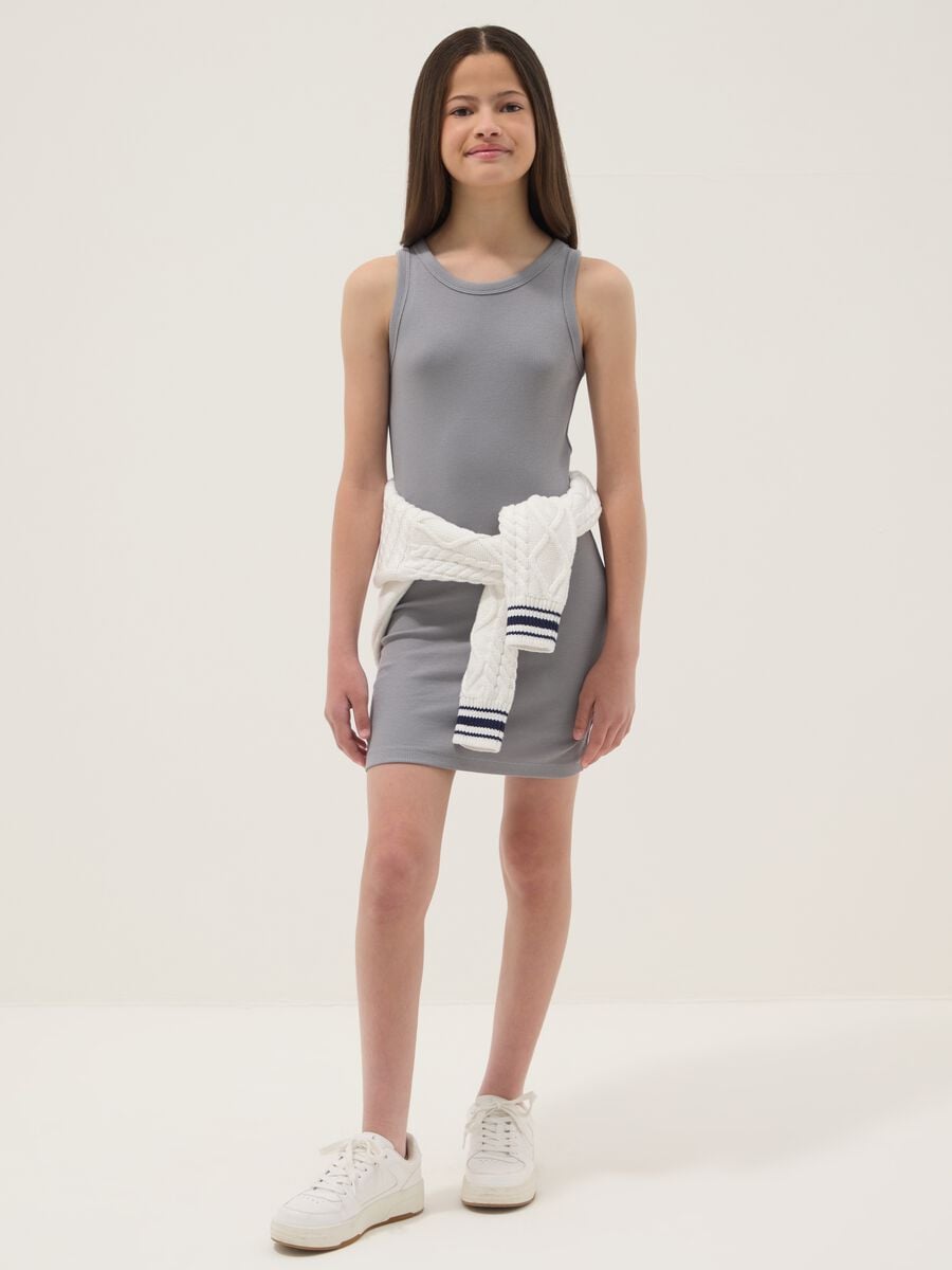 Girls&rsquo; fitted sleeveless dress in grey stretch cotton_0