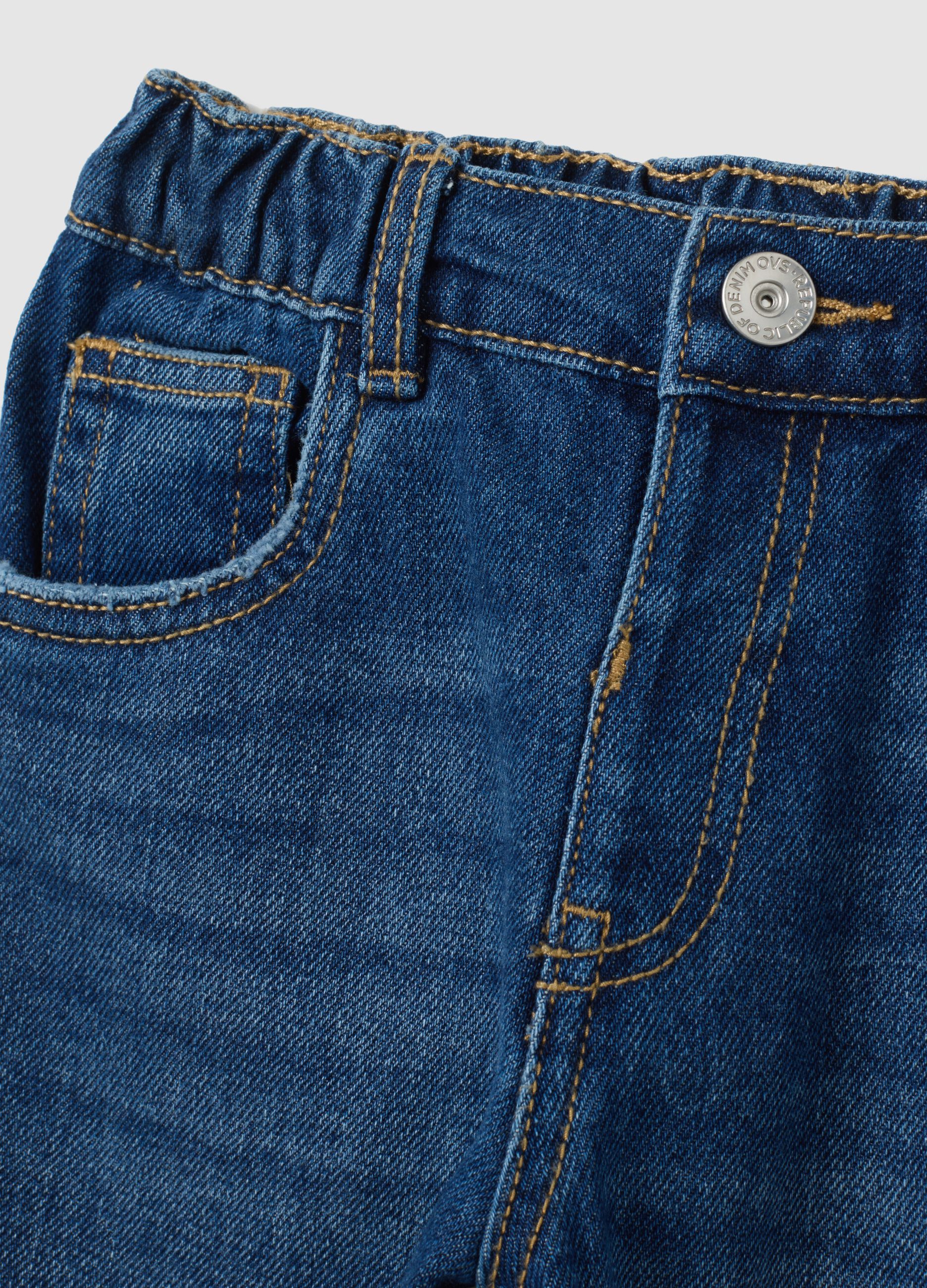 Jeans da bambino in misto cotone blu loose fit