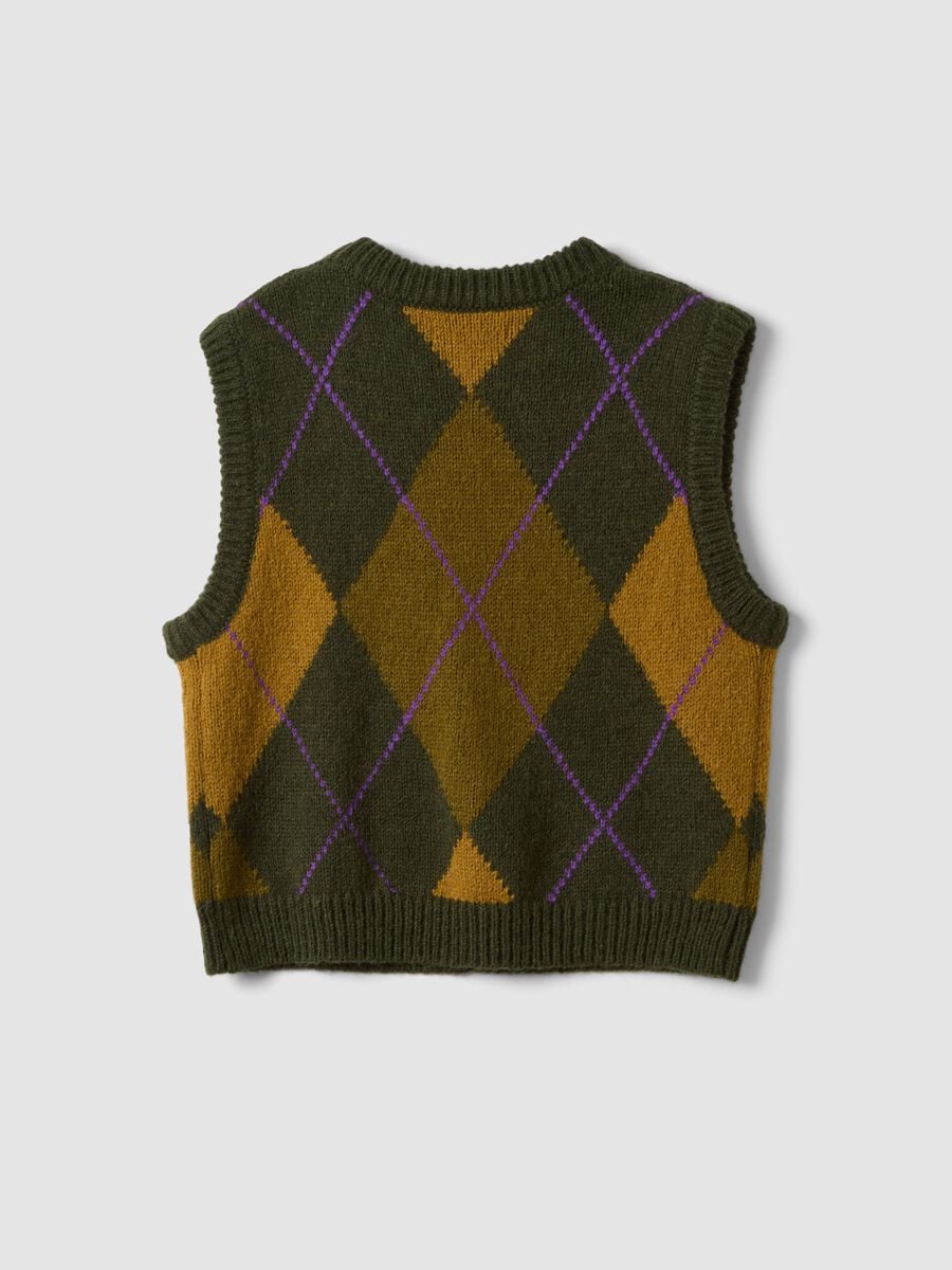 Green jacquard wool-blend crew-neck gilet, regular fit_1