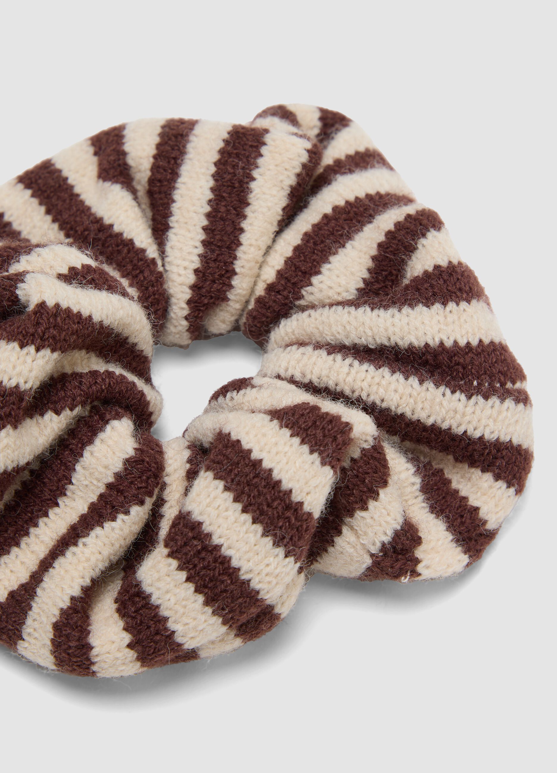 Brown and beige striped scrunchie