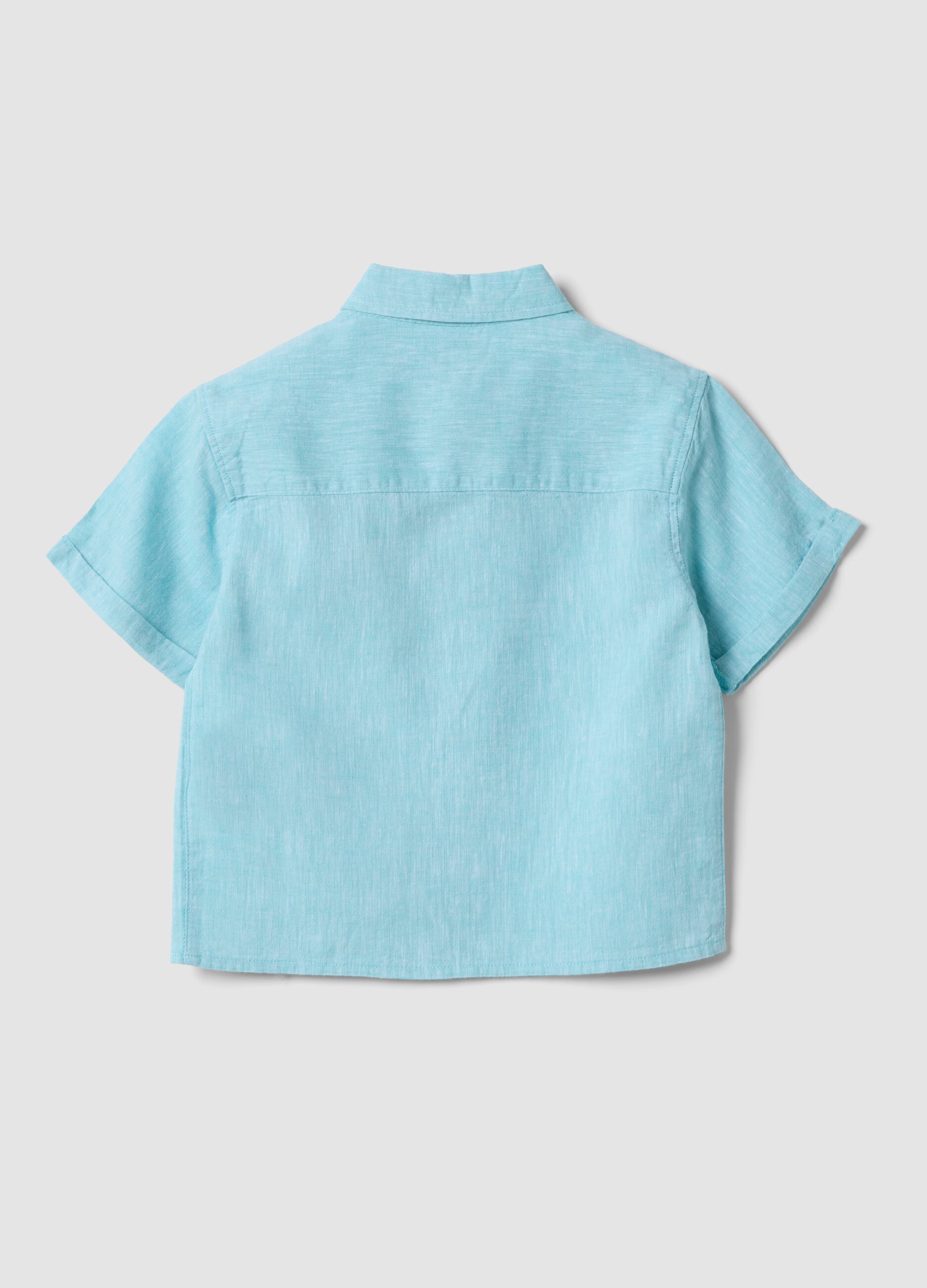 Light Blue Linen-Blend Cotton Shirt for Baby Boys, Regular Fit