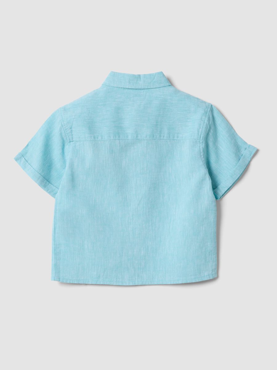 Light Blue Linen-Blend Cotton Shirt for Baby Boys, Regular Fit_1