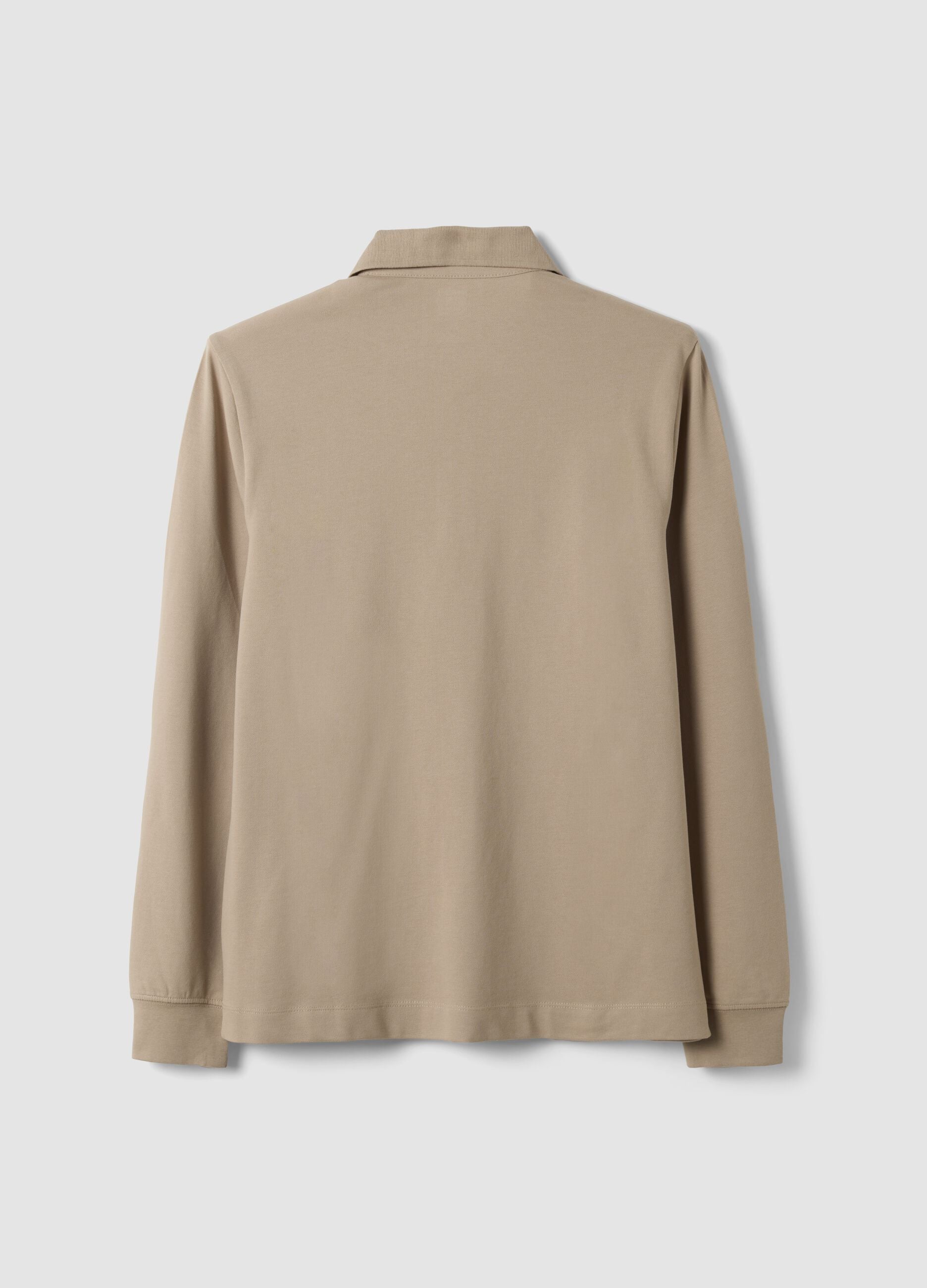 Grey long-sleeve stretch-cotton polo shirt, regular fit