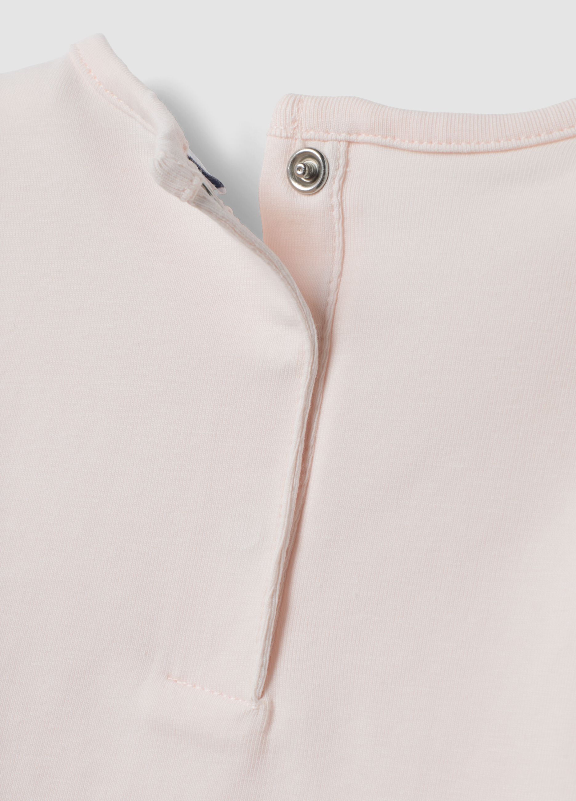 Pink stretch organic cotton T-shirt with teddy bear embroidery