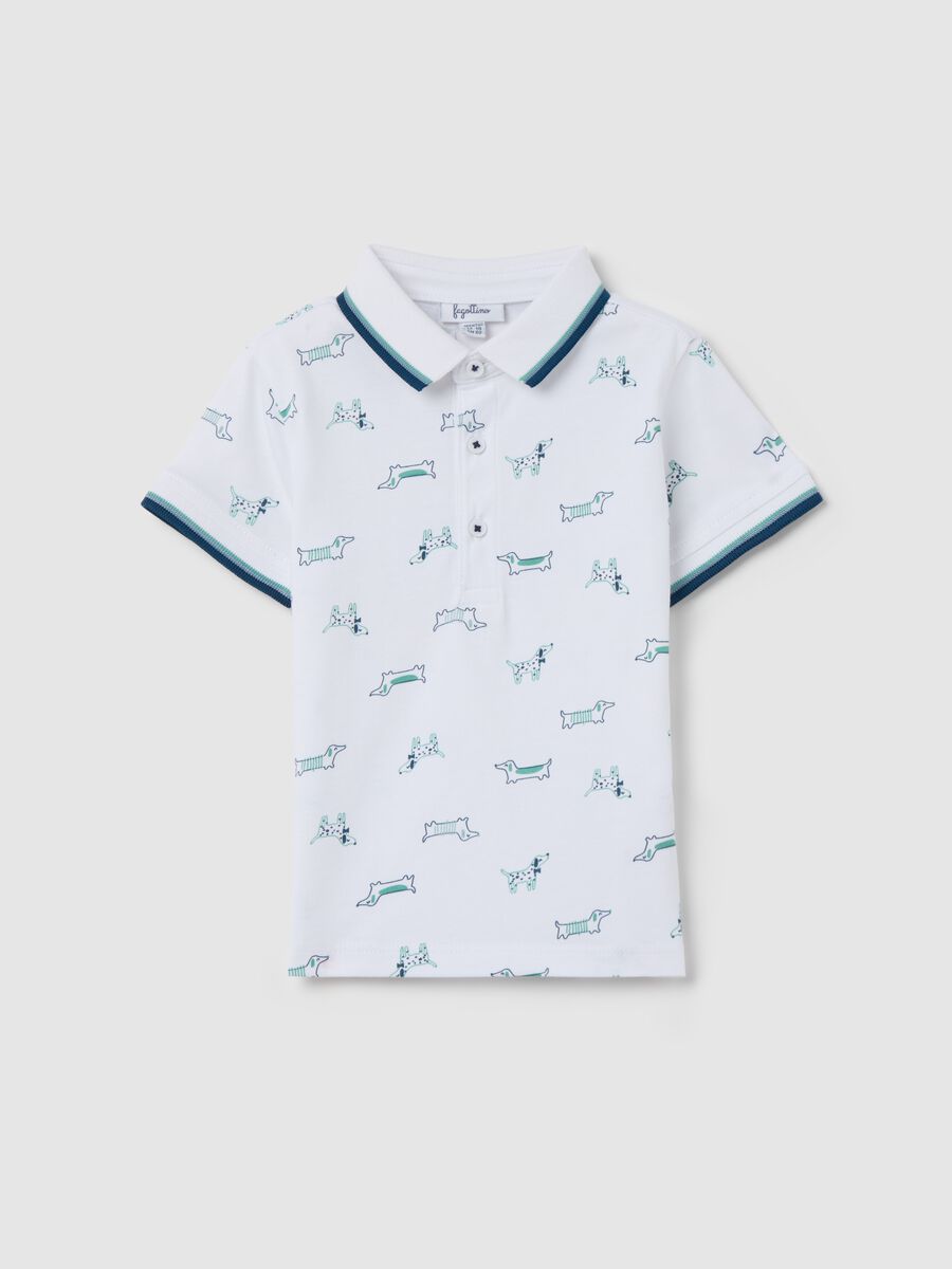 Cotton polo shirt with puppy print_0