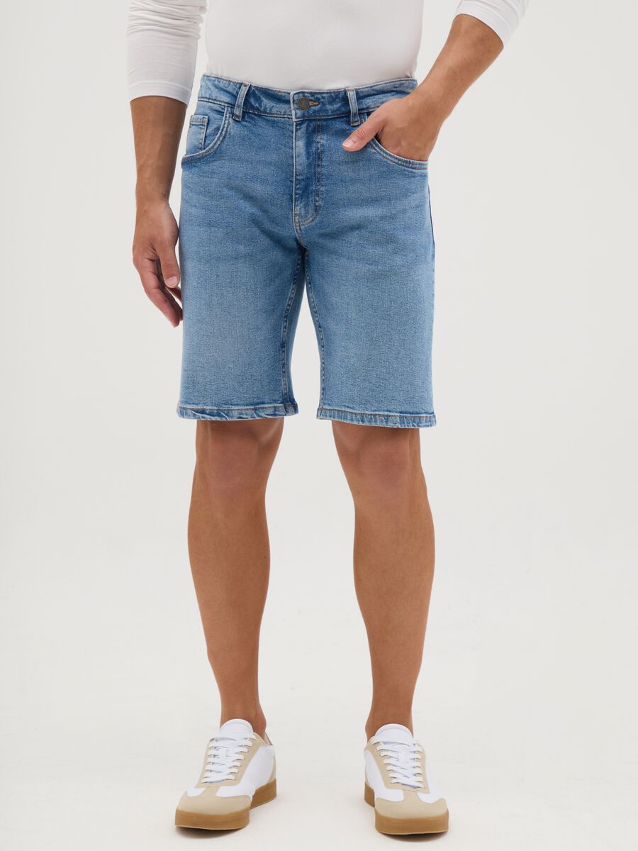 Men's Slim-Fit Blue Denim Shorts_1