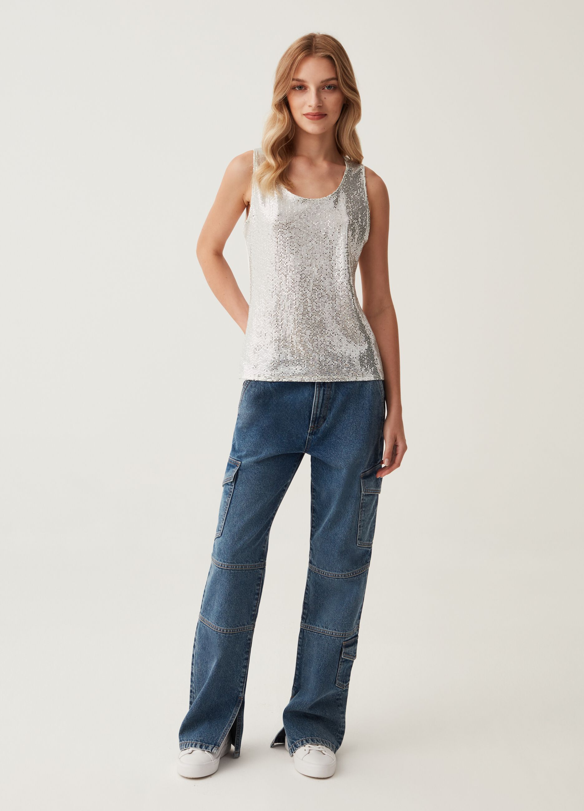 Tank top con paillettes e dettagli lurex_1
