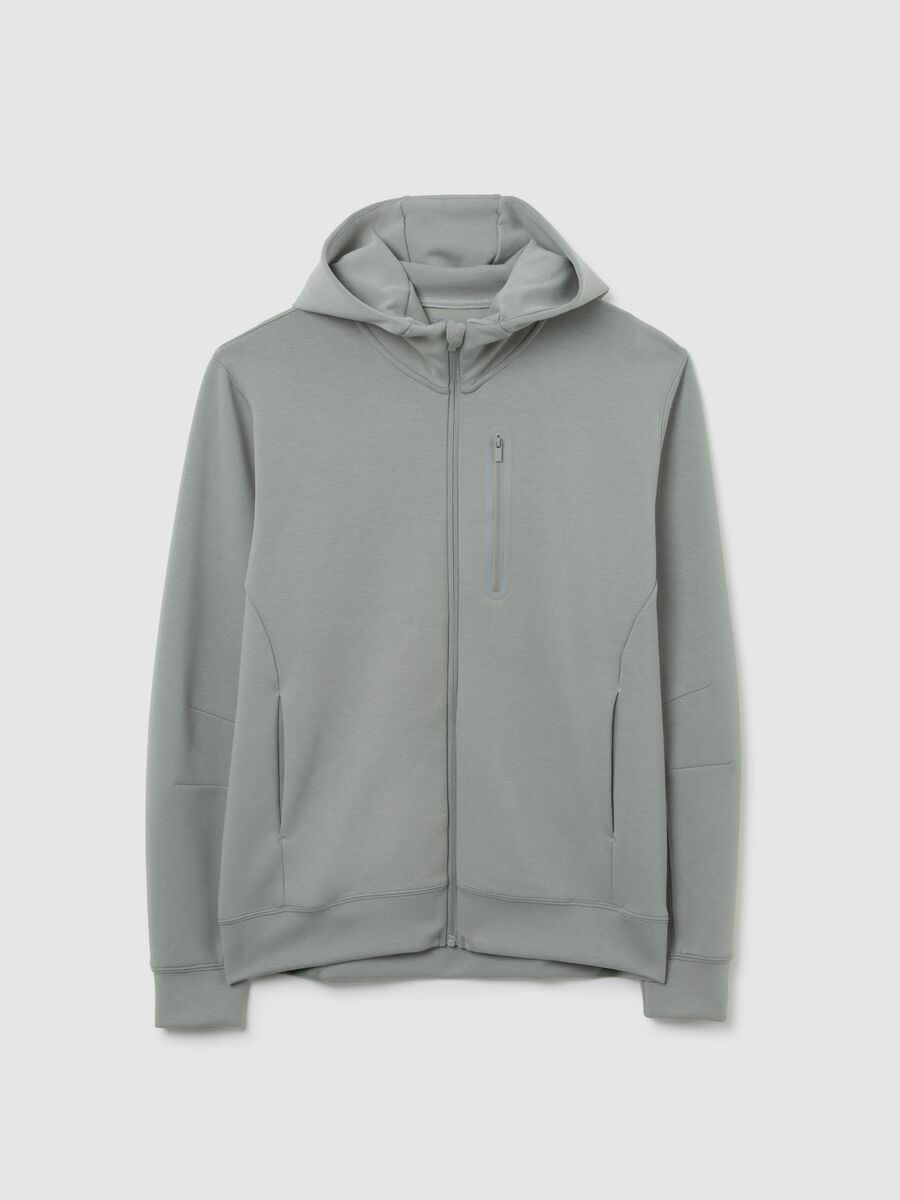 Regular fit grey hoodie with zip_4