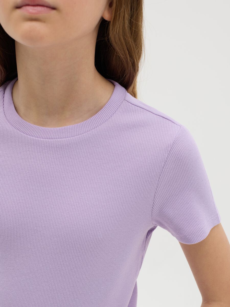 T-shirt da ragazza in cotone elasticizzato viola fitted_1