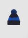 Blue knitted hat with pom-pom and animal motif_1