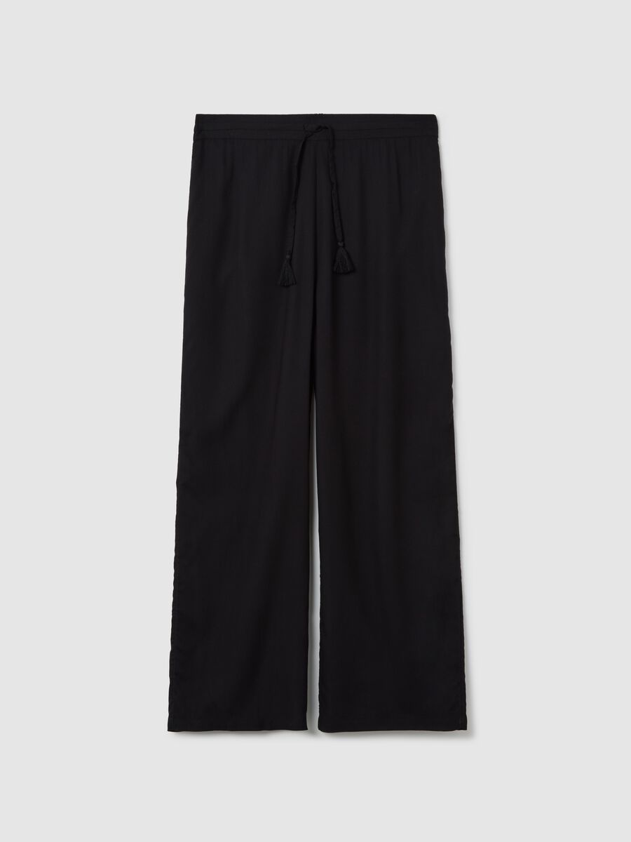 Long black beach cover-up trousers with drawstring_4