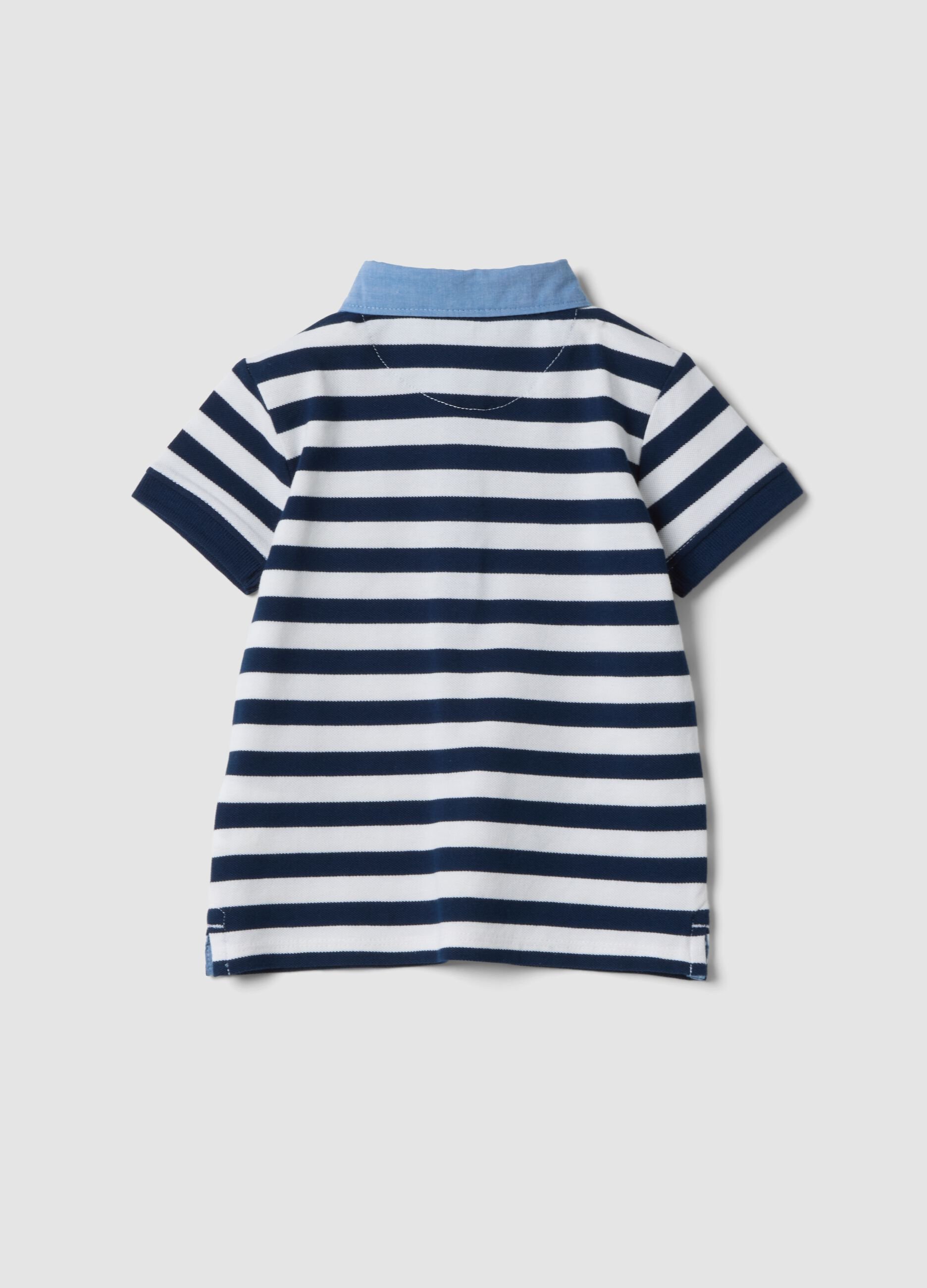 Blue striped stretch-cotton polo with classic collar