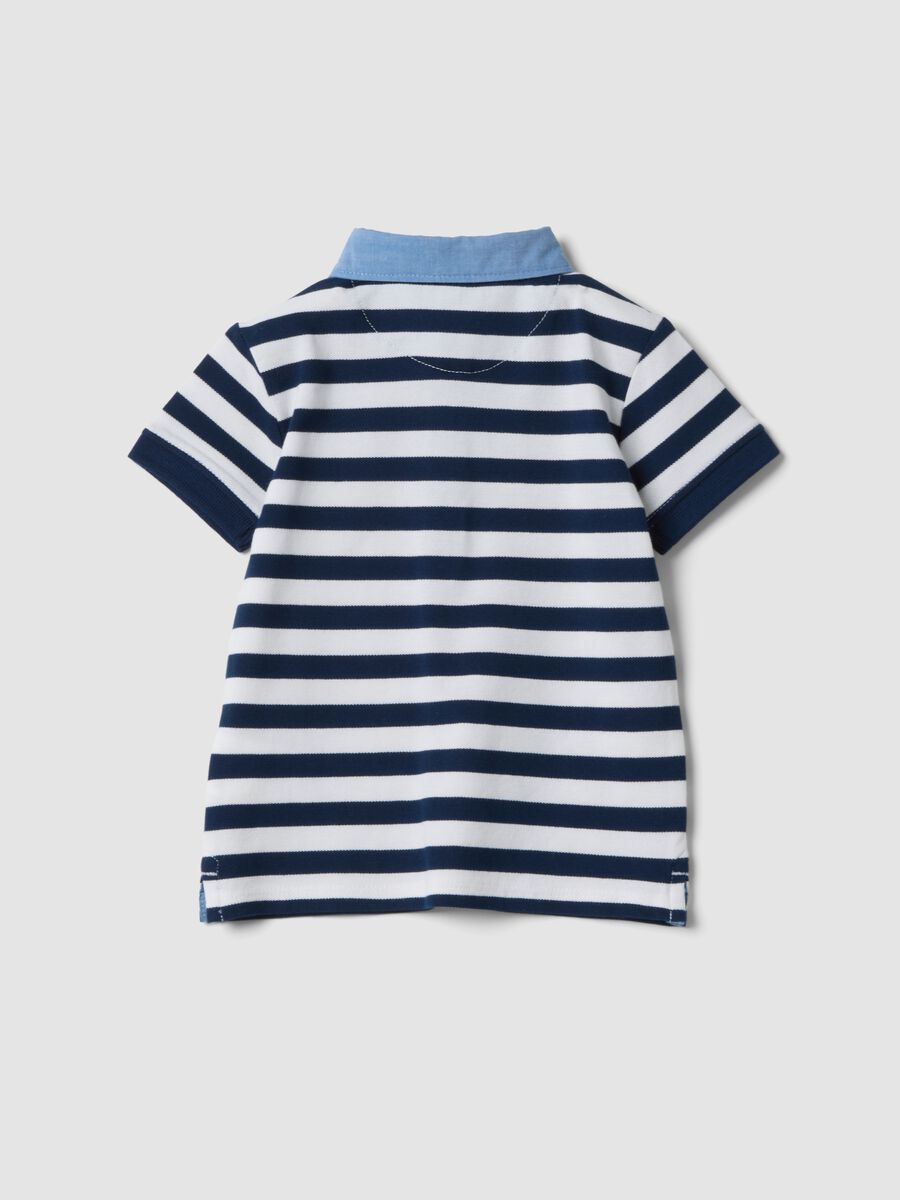 Blue striped stretch-cotton polo with classic collar_1