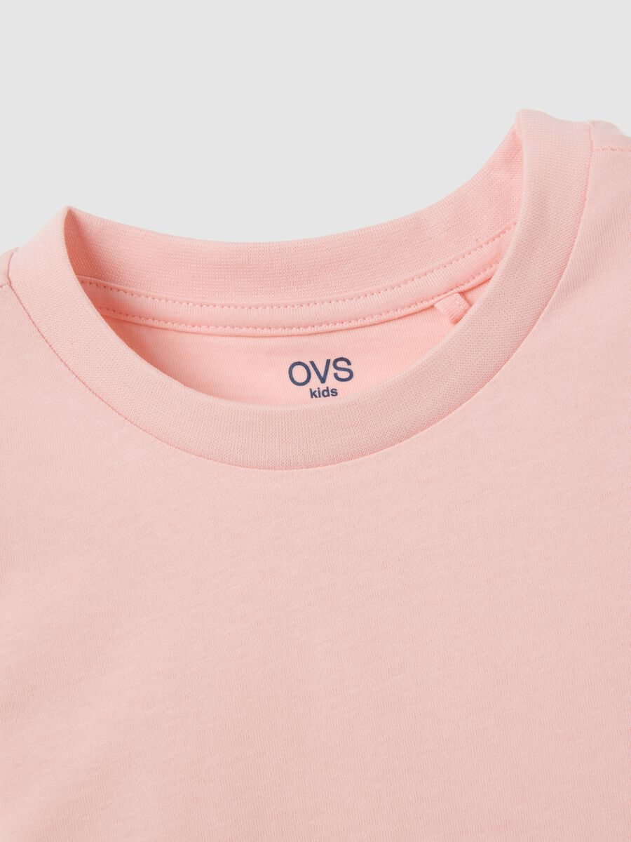 Girls' pink regular fit cotton T-shirt with print_3
