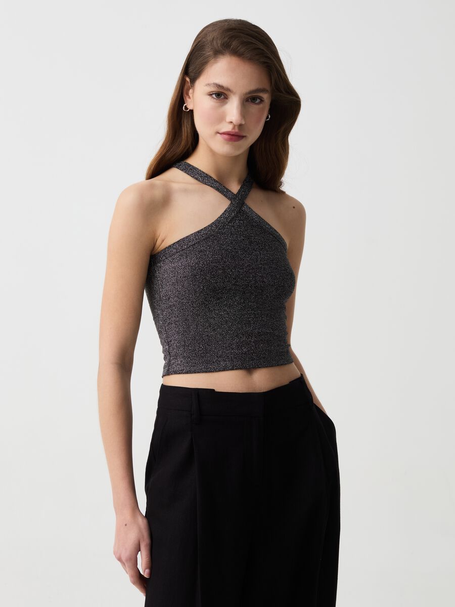 Lurex crop top with crossover straps_0