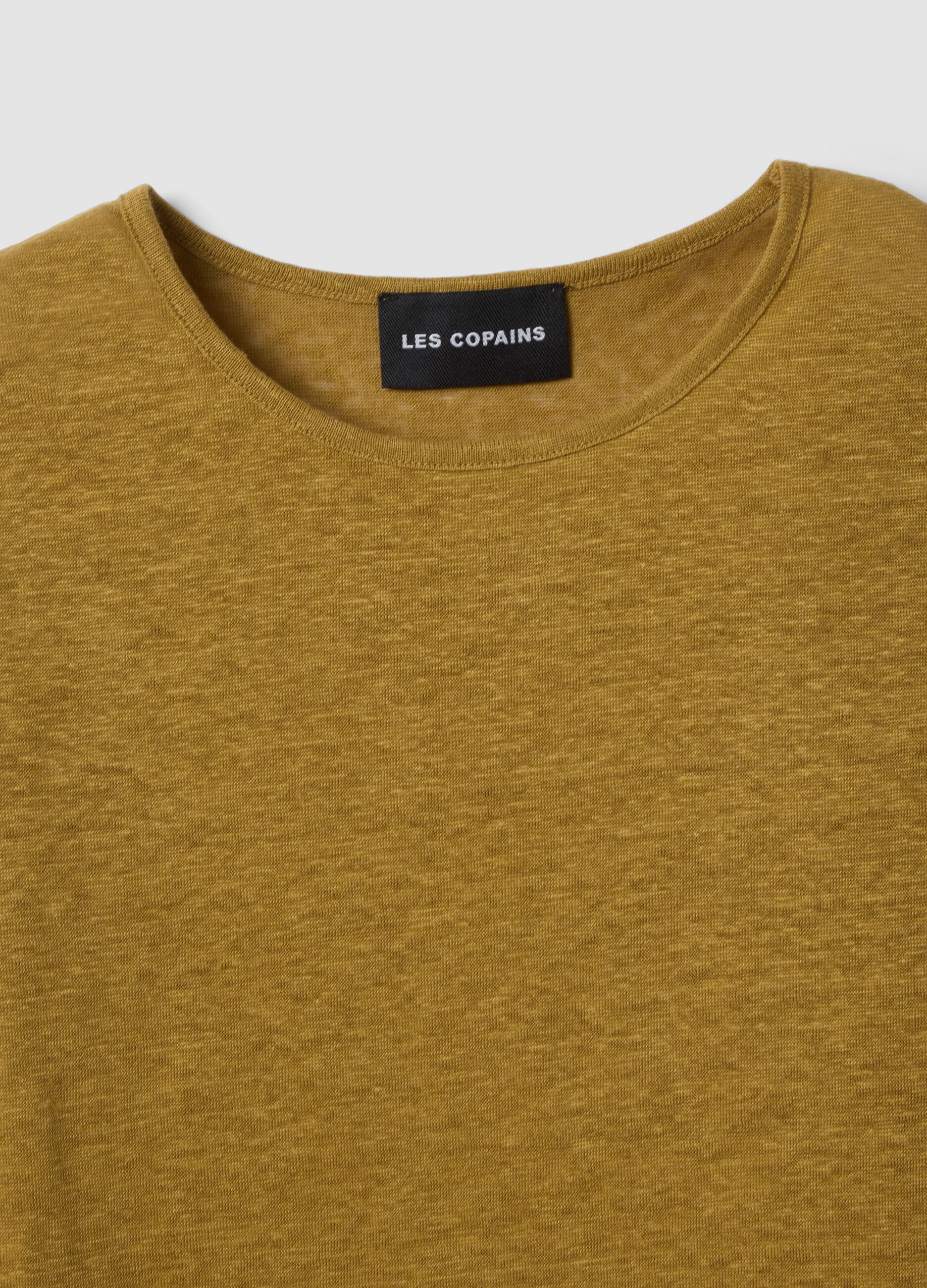 Green pure linen short-sleeve T-shirt, regular fit