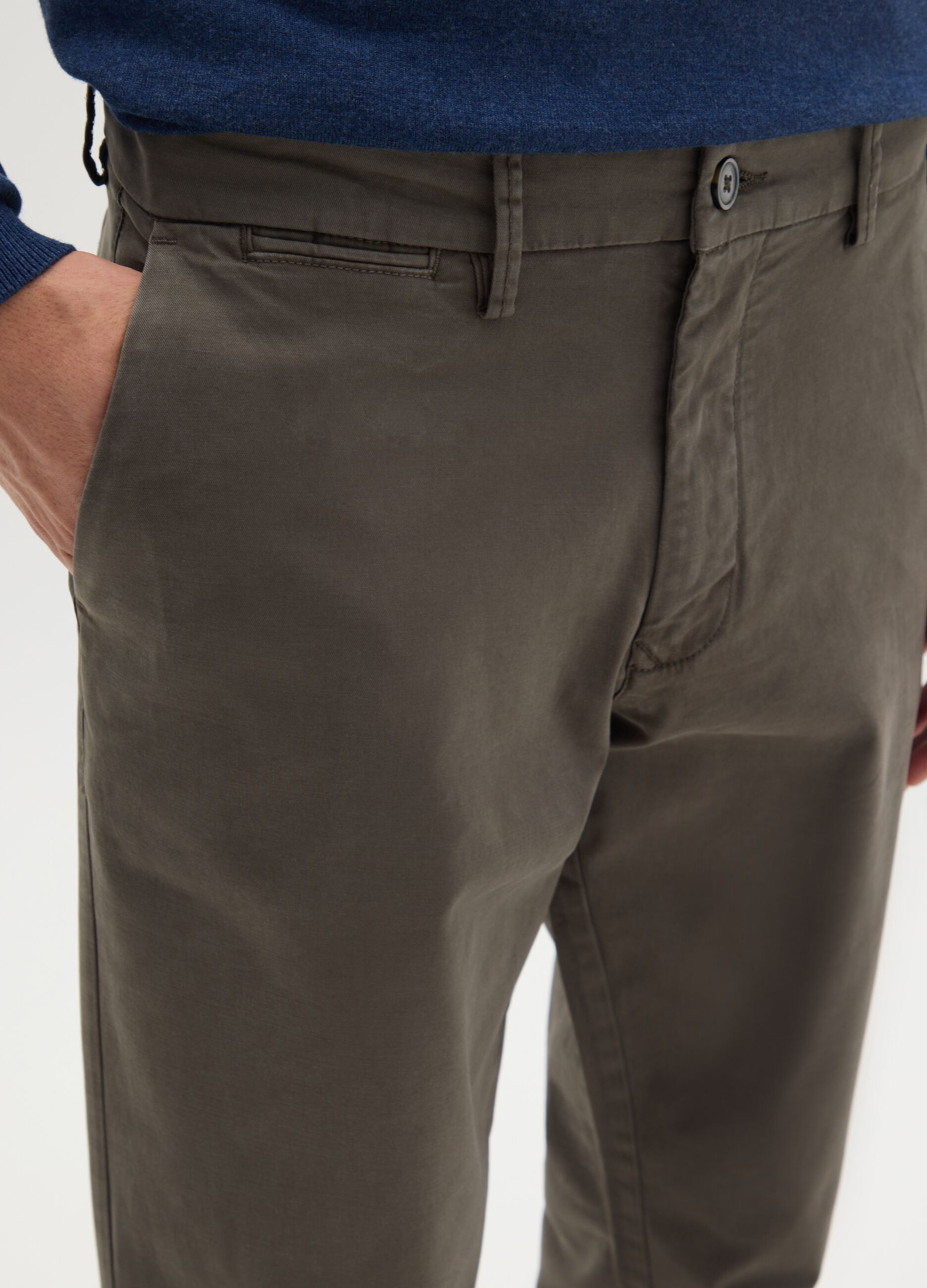 Brown stretch cotton regular fit trousers
