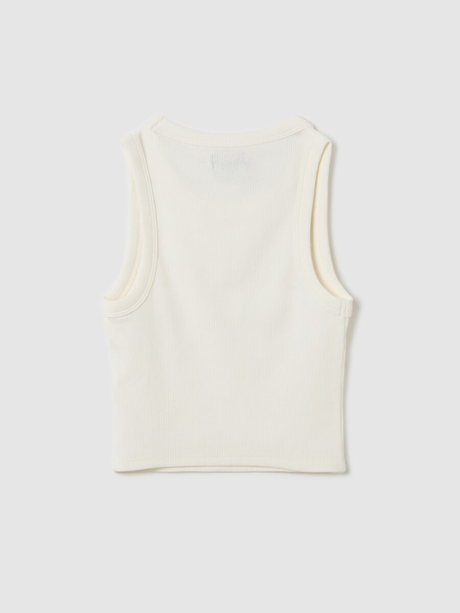 White ribbed stretch cotton tank top with print_4