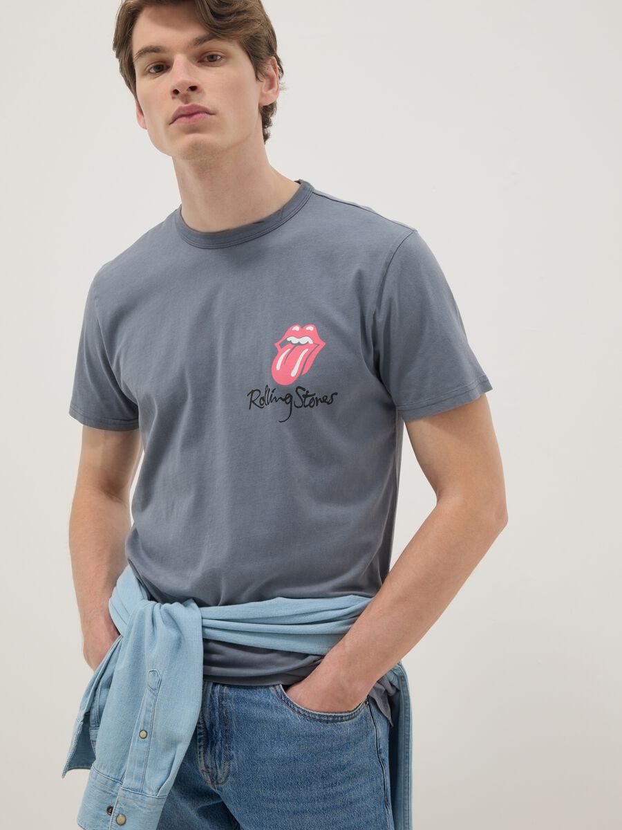 Grey regular fit pure cotton T-shirt with Rolling Stones print_0