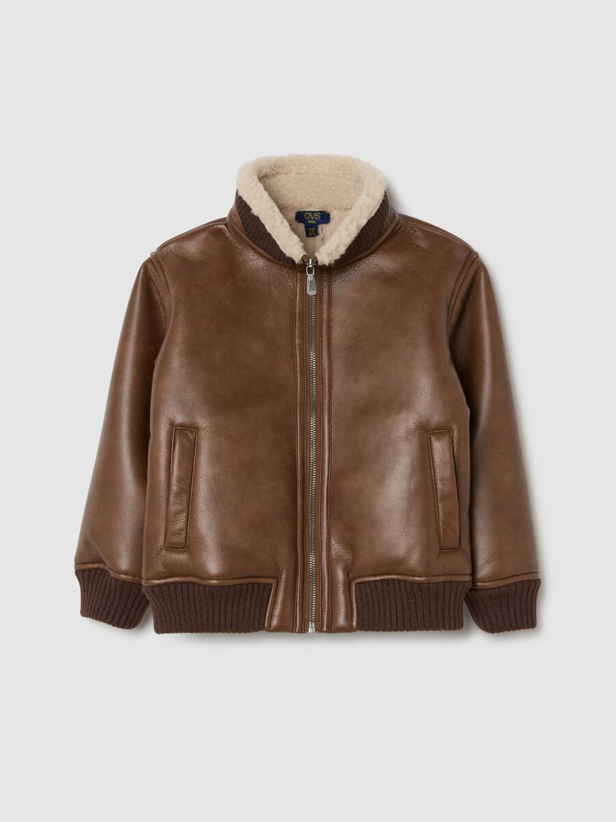 Brown bonded fabric jacket_0