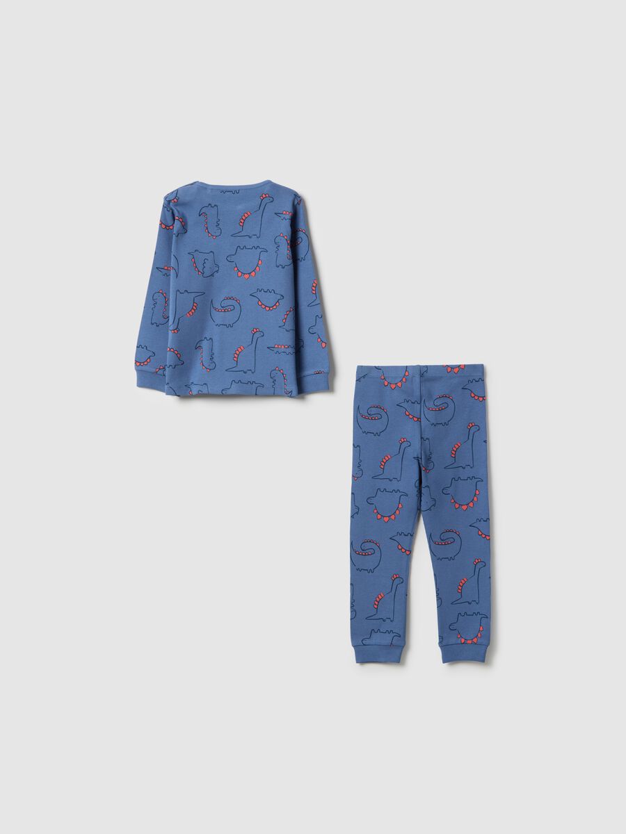 Blue cotton blend baby pyjamas regular fit with dinosaurs_1
