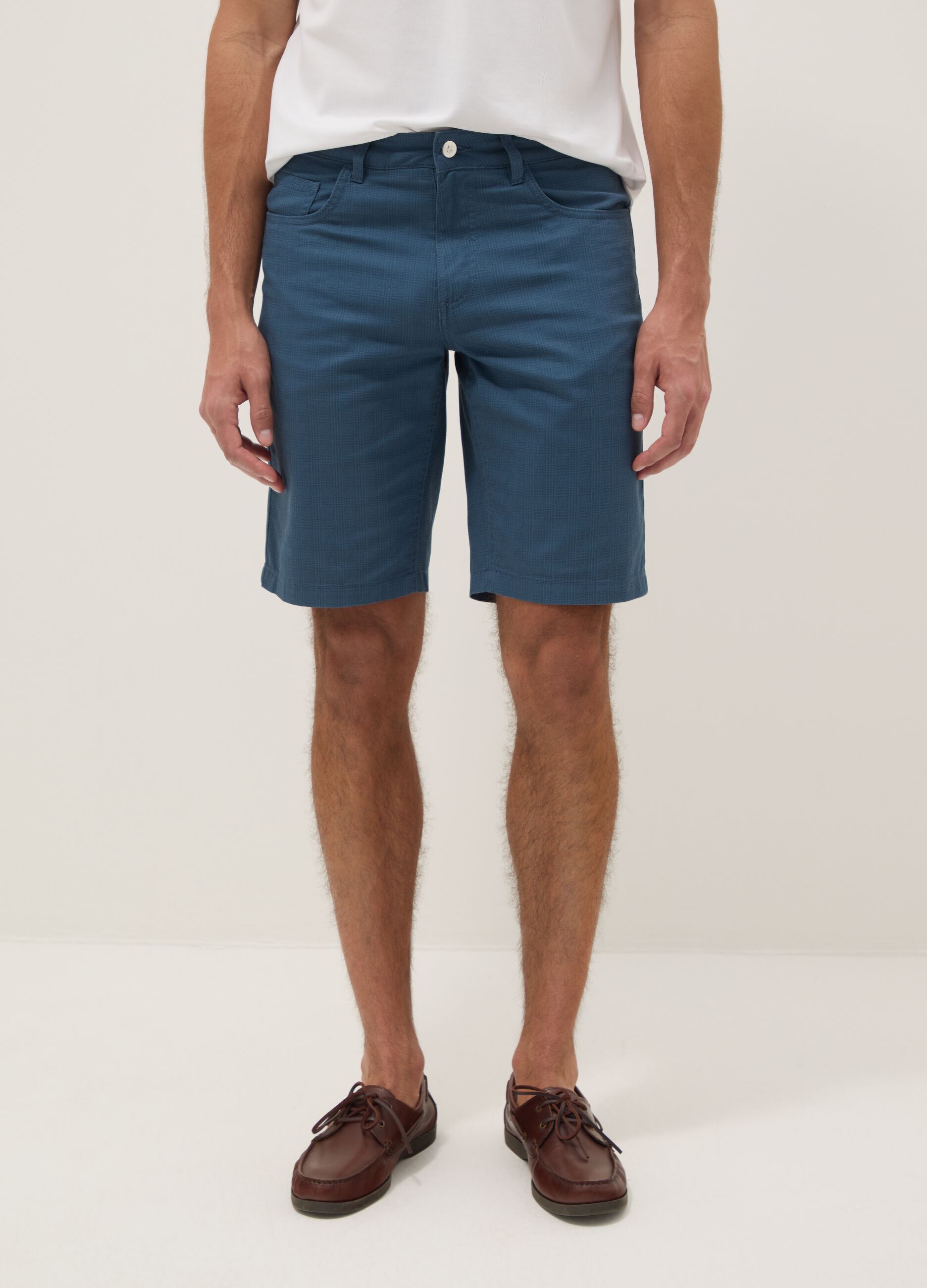 Blue pure cotton regular-fit Bermuda shorts