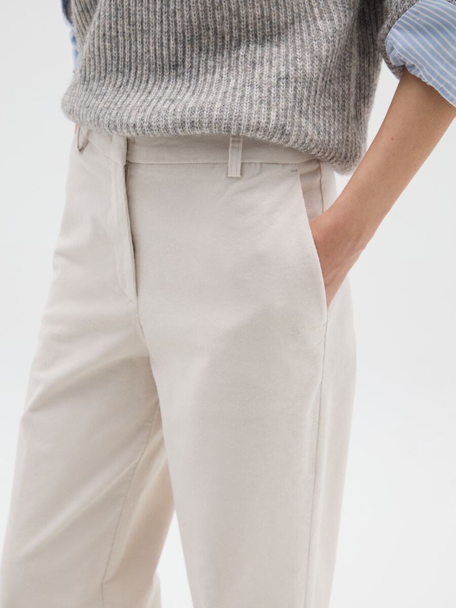 Beige cotton and velvet trousers regular fit_3