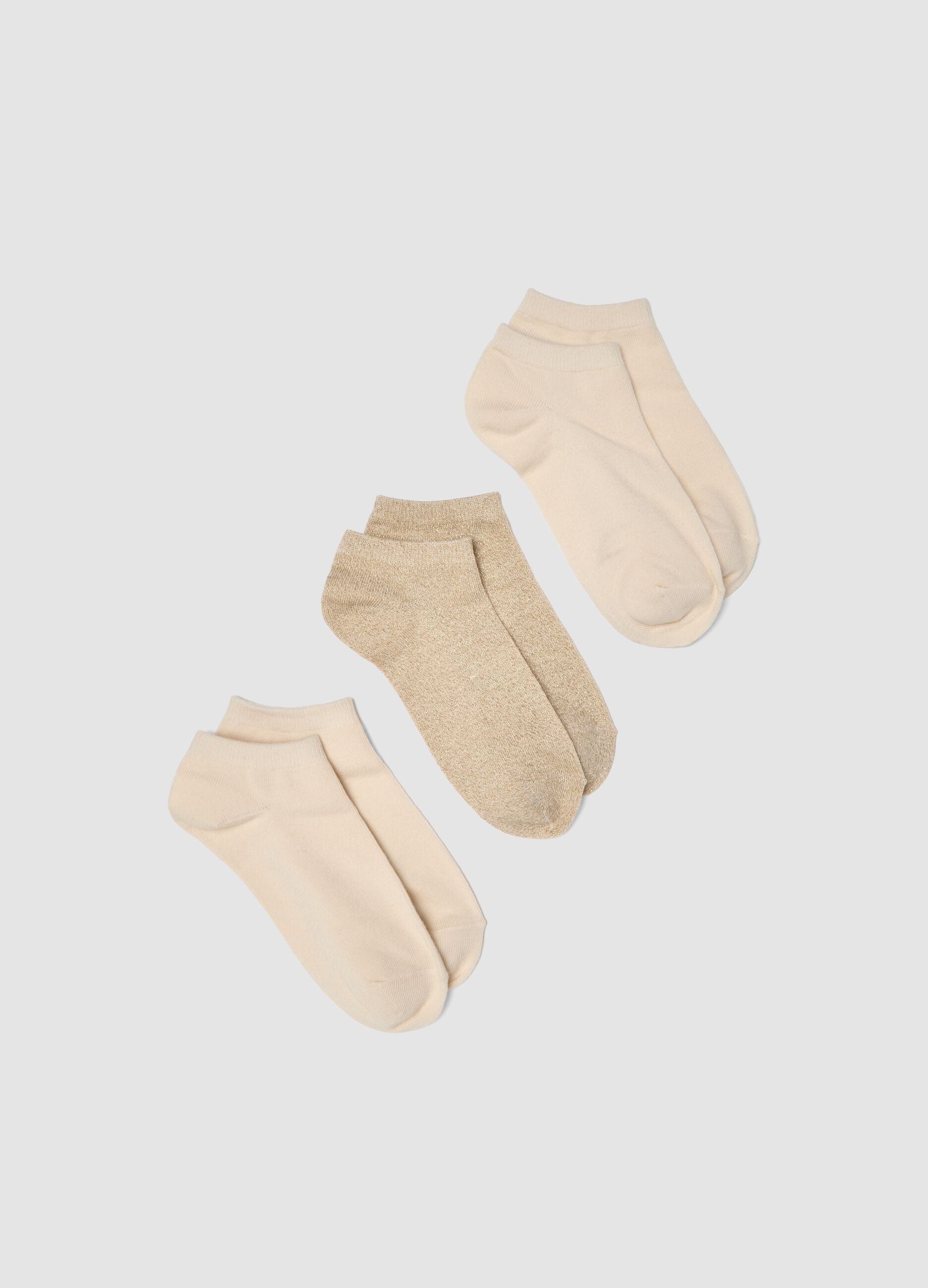 3-pack beige organic cotton ankle socks