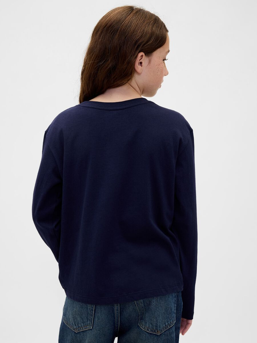 Maglietta blu a maniche lunghe in cotone con fiocchi_1