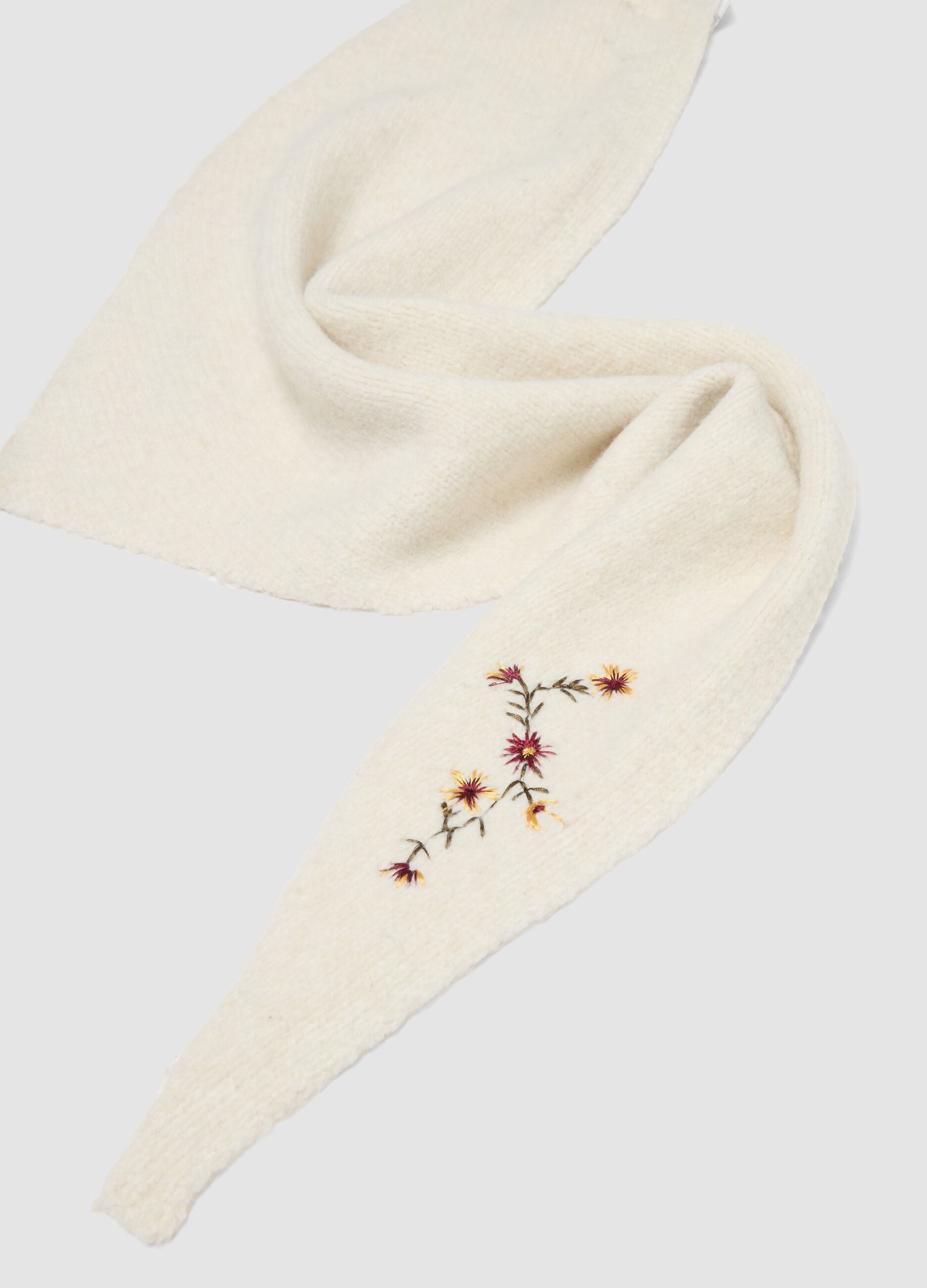 White stretch-fabric scarf with floral embroidery
