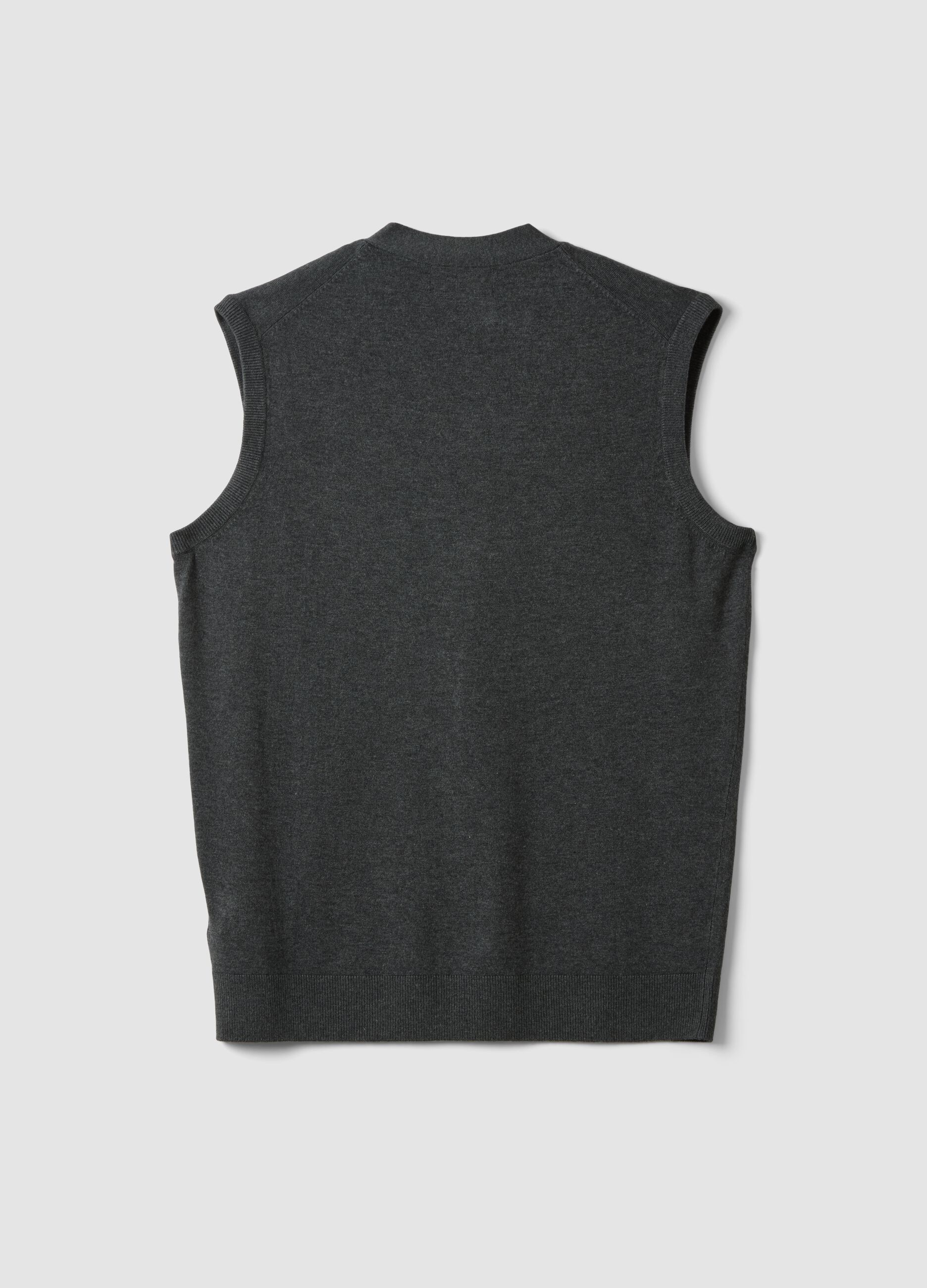 Grey viscose-blend waistcoat with deep V-neck regular fit