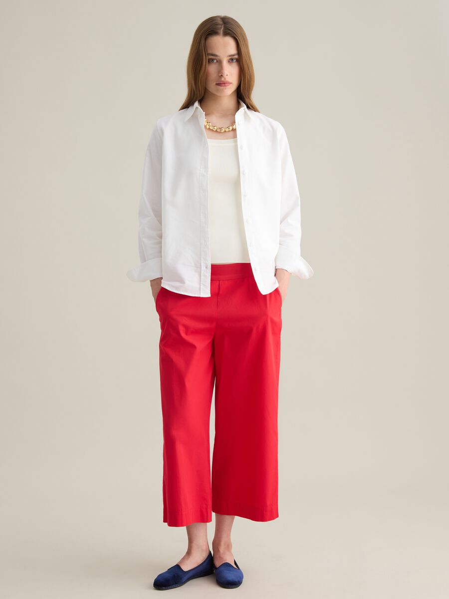 Women's Pure Cotton Red Wide Leg Culottes_0