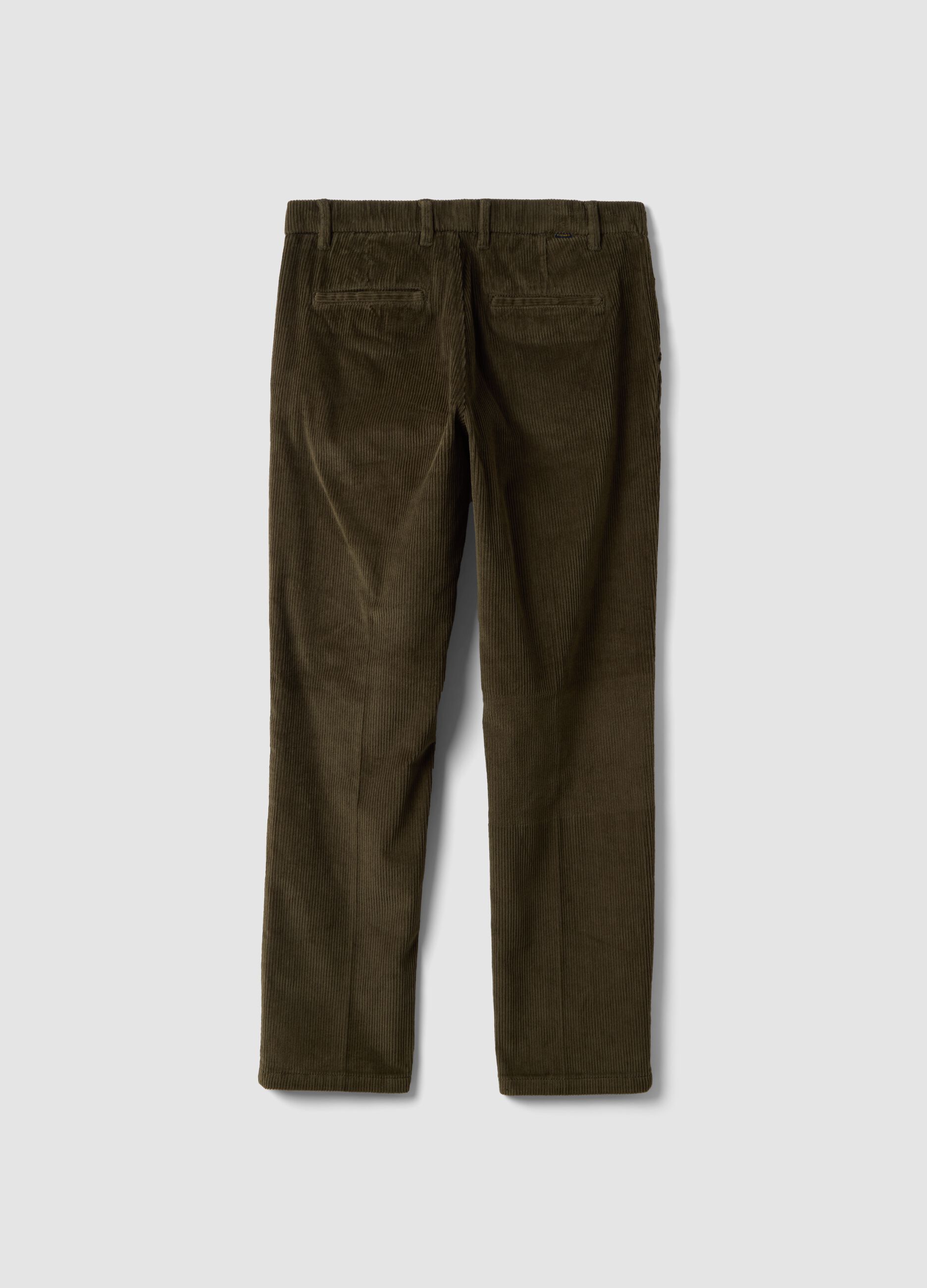 Green regular-fit ribbed stretch-cotton chinos