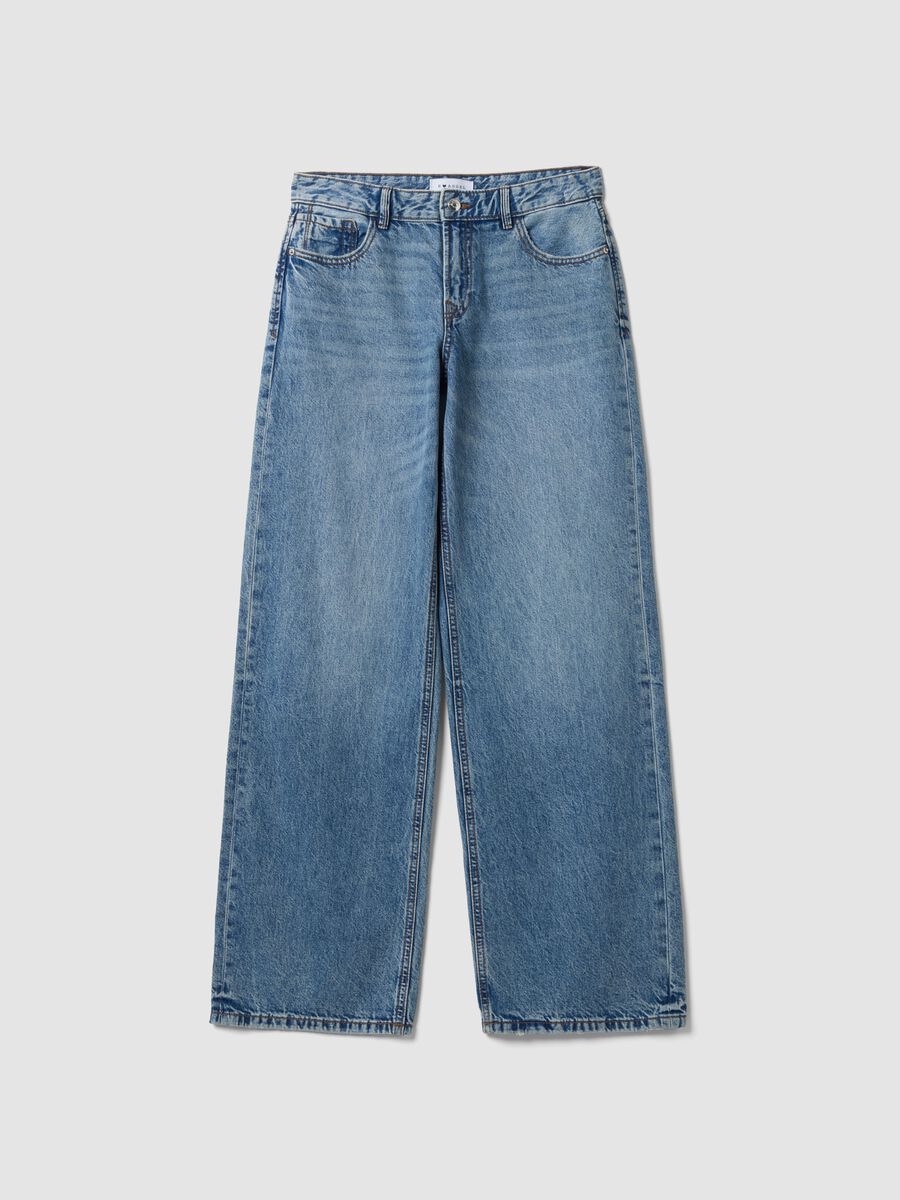 Jeans denim azzurri blu wide leg in puro cotone_0