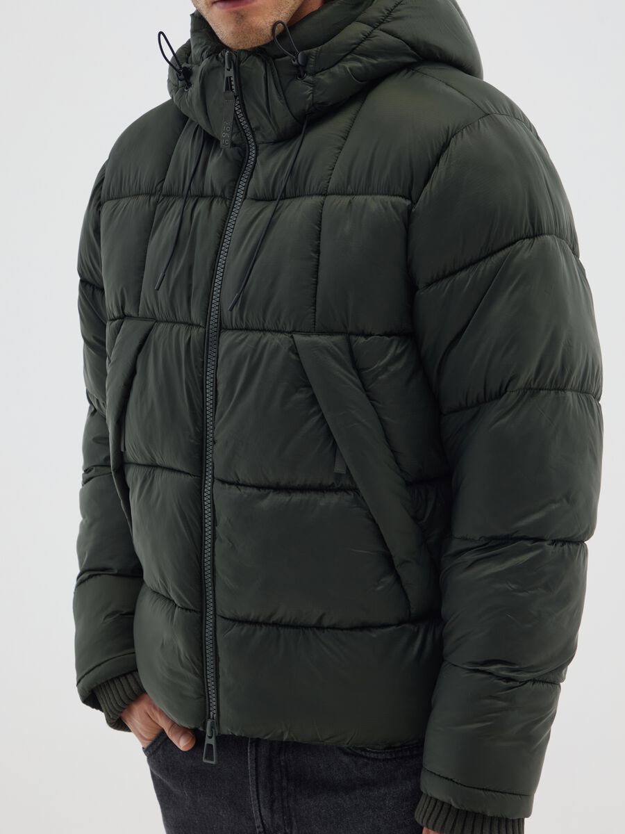 Dark Green Iconic Puffer Jacket with Removable Hood_4