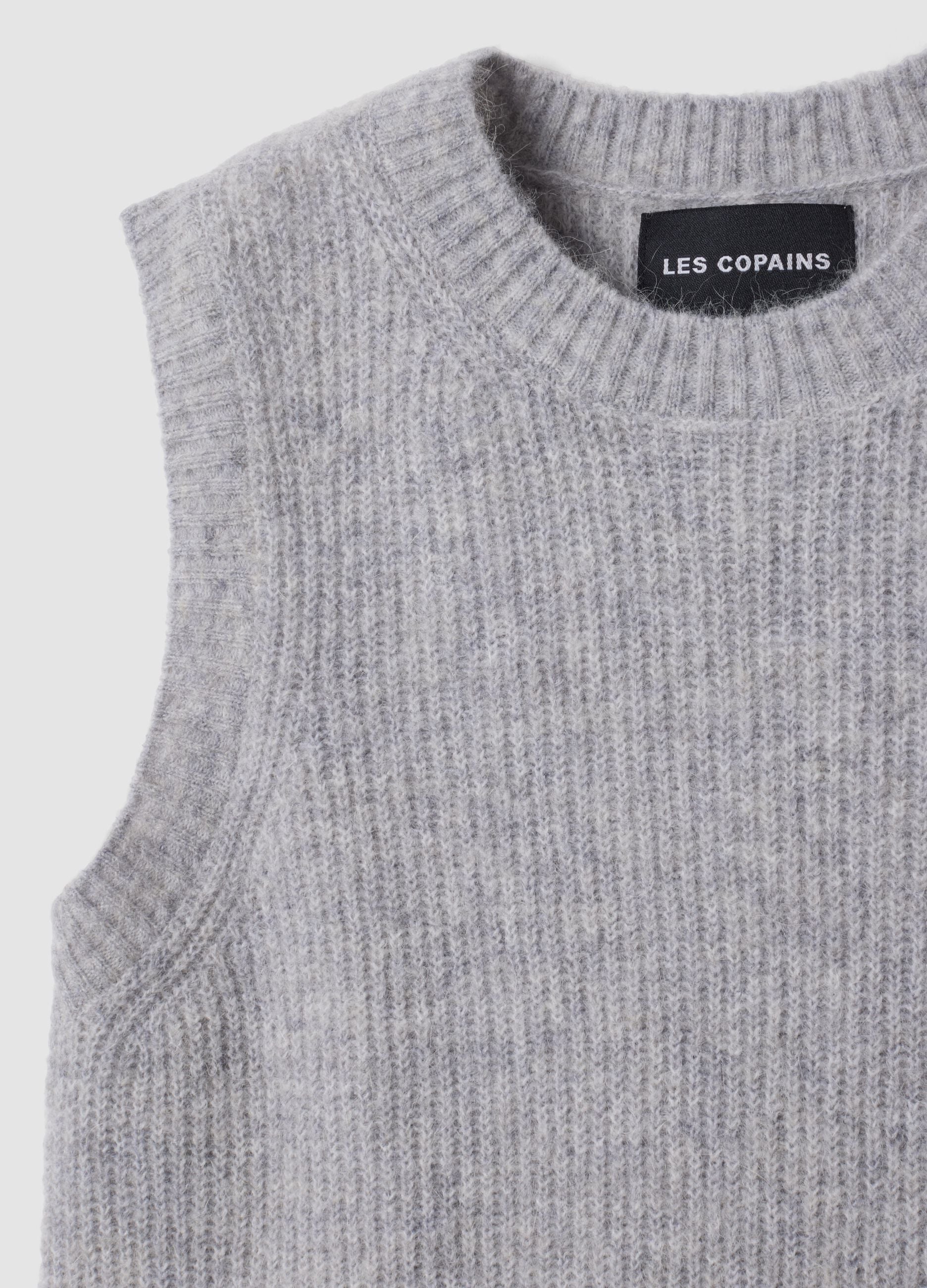 Grey crew-neck stretch wool and alpaca gilet