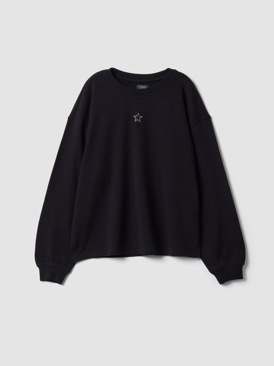 Felpa nera in puro cotone con stella per ragazza relaxed fit_0