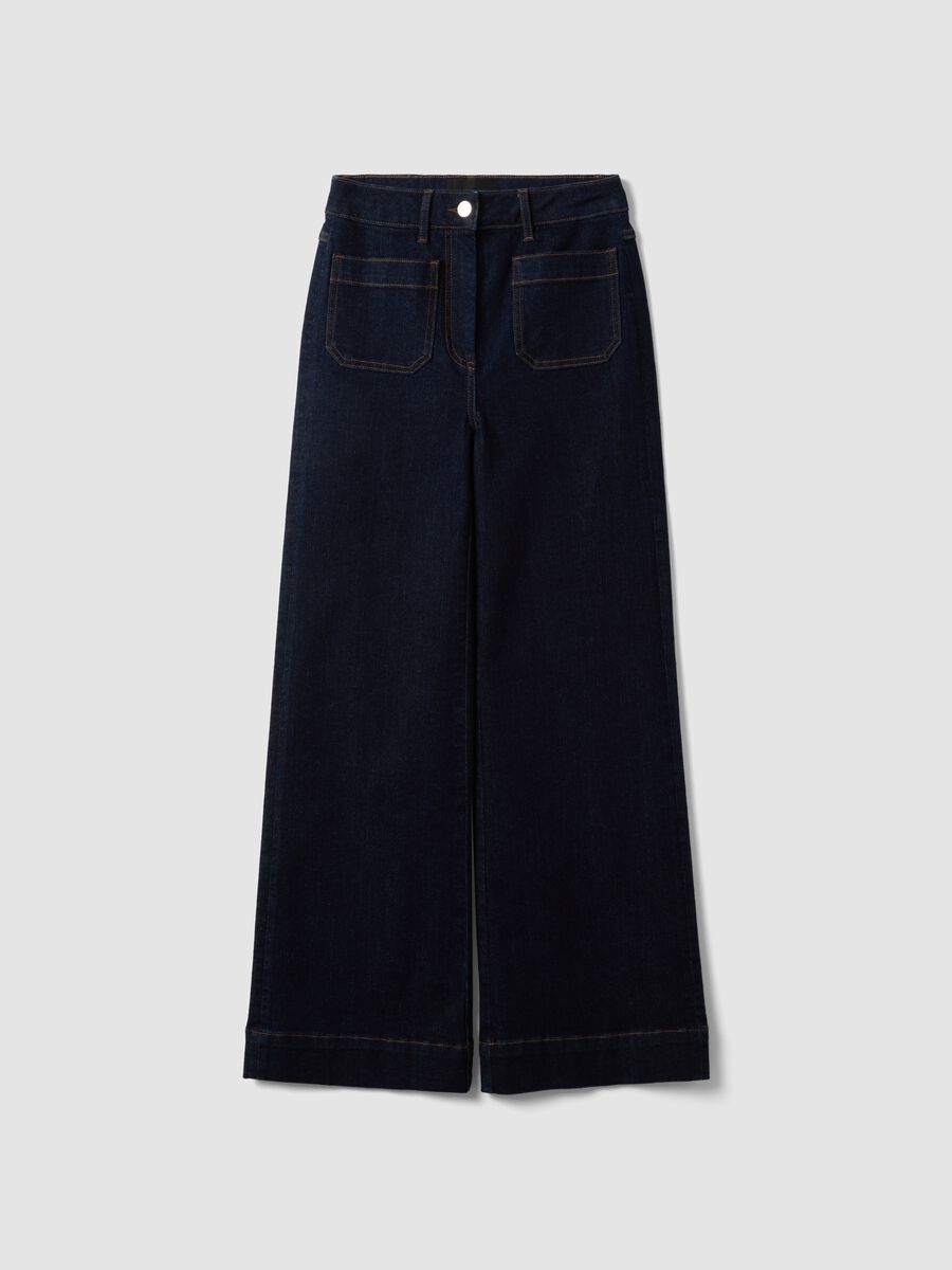 Jeans blu wide leg in cotone elasticizzato_4