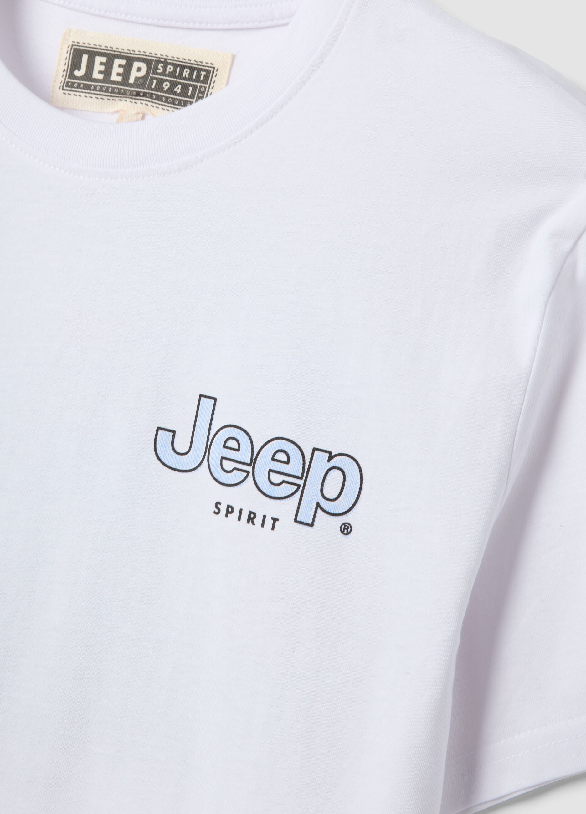 White pure cotton T-shirt with Jeep logo, regular fit