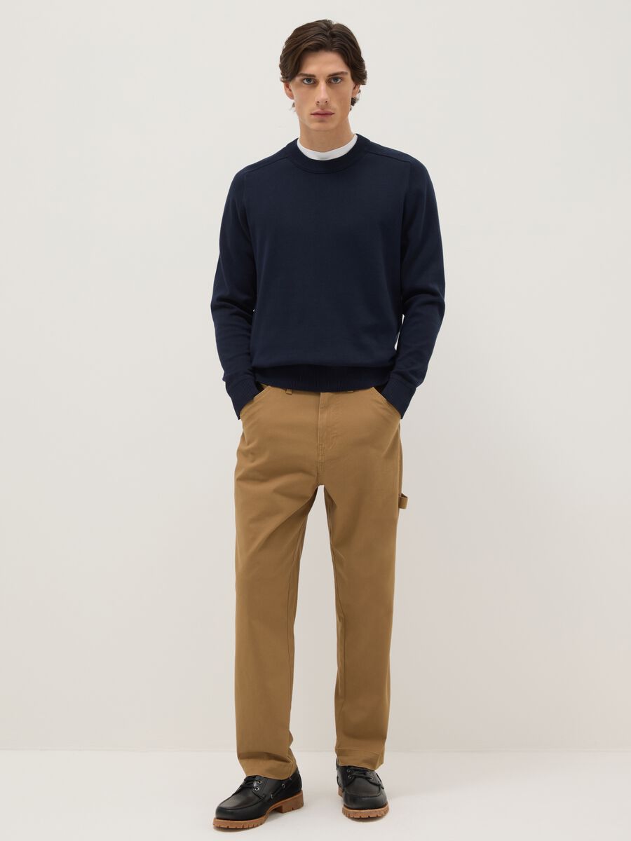 Regular fit blue crew neck pure cotton jumper_1