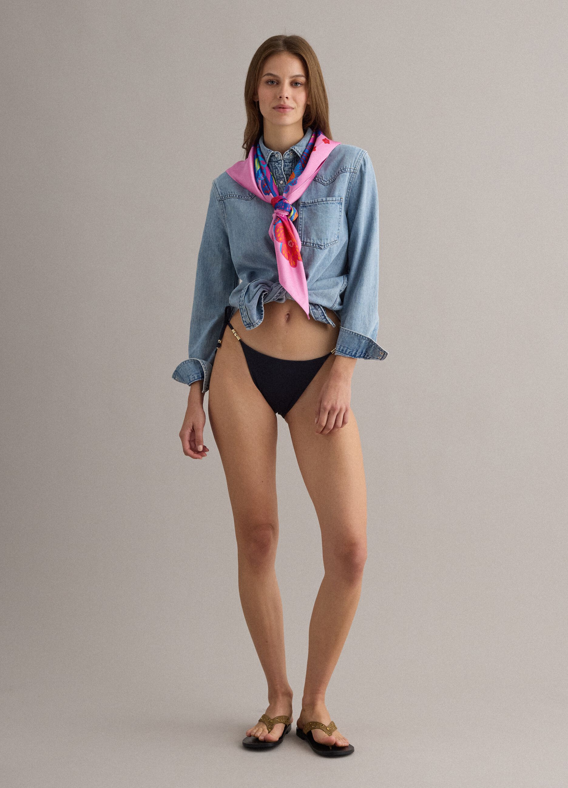 Black stretch bikini bottoms with tie sides