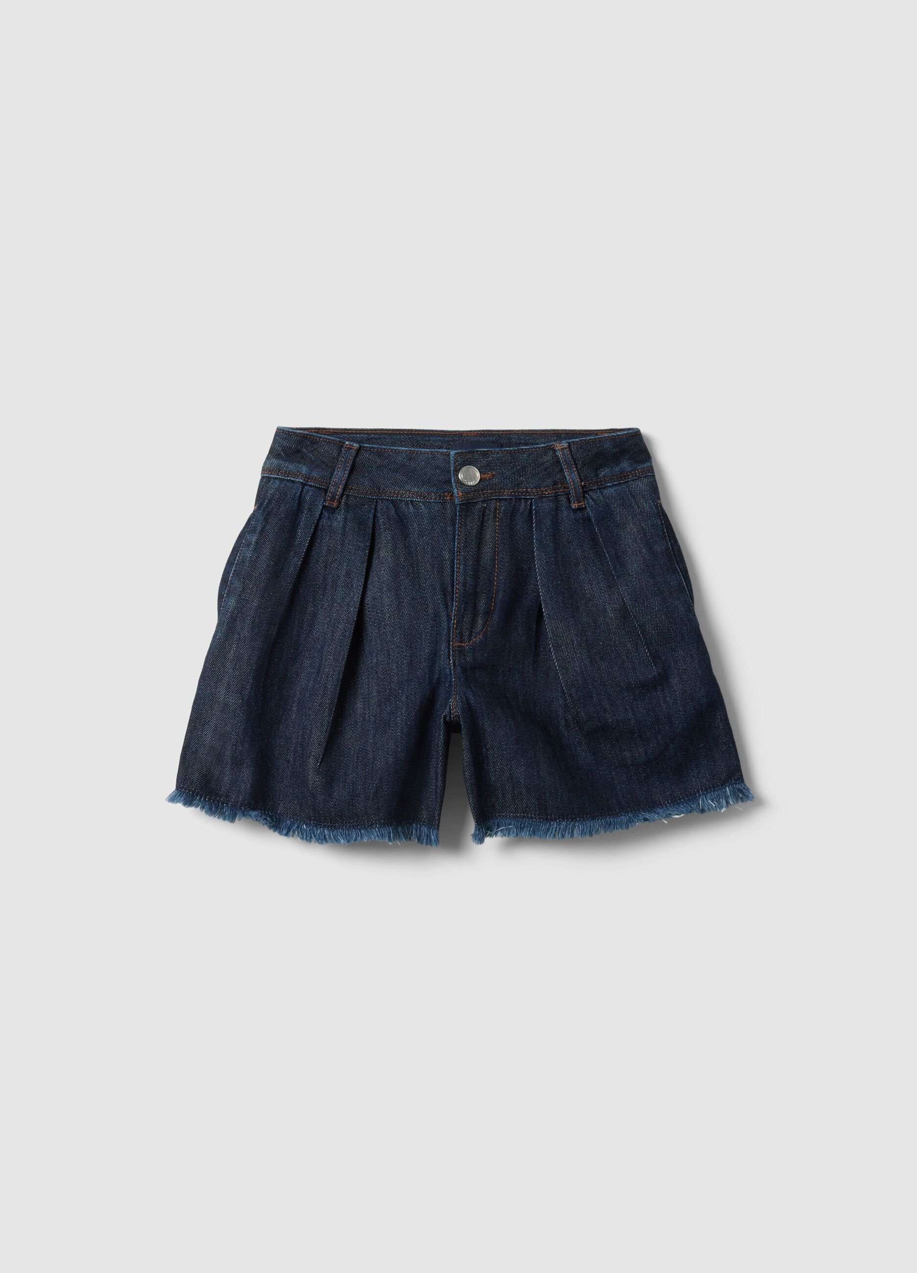 Shorts in misto cotone denim blu da bambina regular fit
