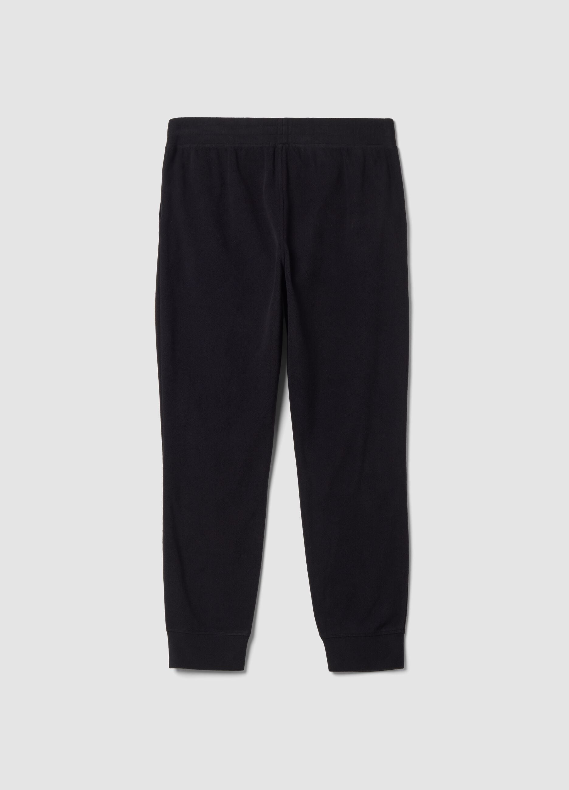 Black fleece jogger trousers, regular fit