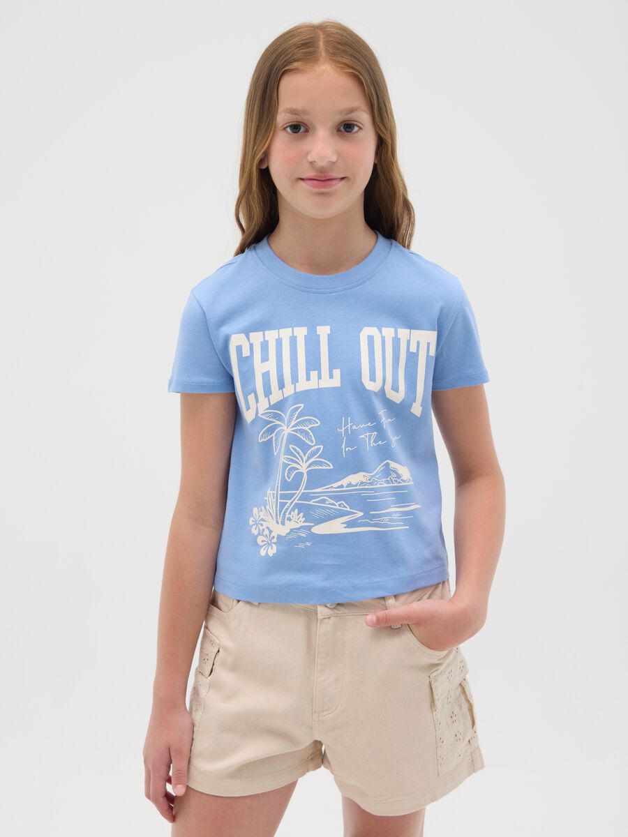 T-shirt da ragazza in puro cotone multicolor regular fit con stampa_0