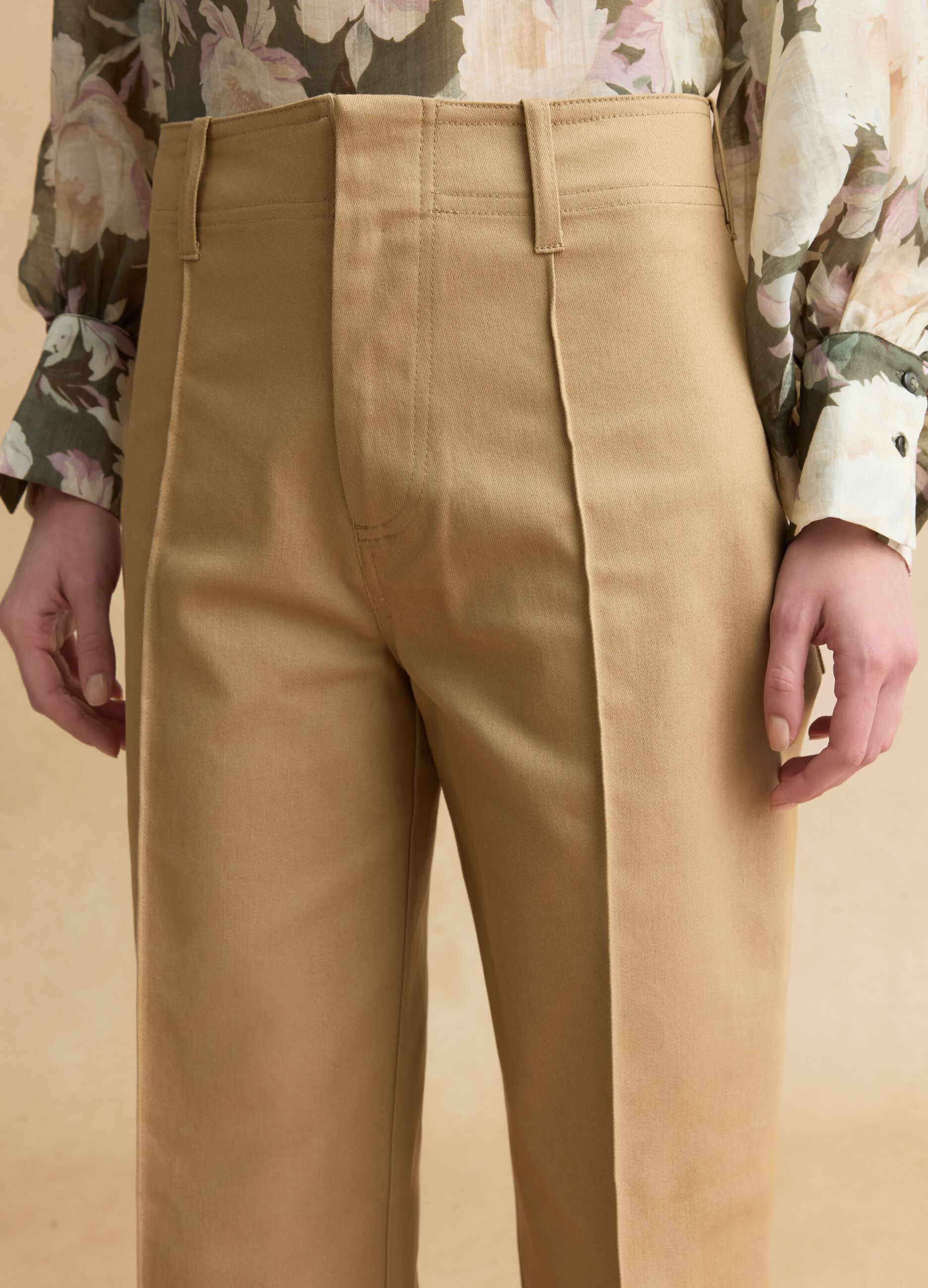 Pantaloni dritti in misto cotone beige regular fit