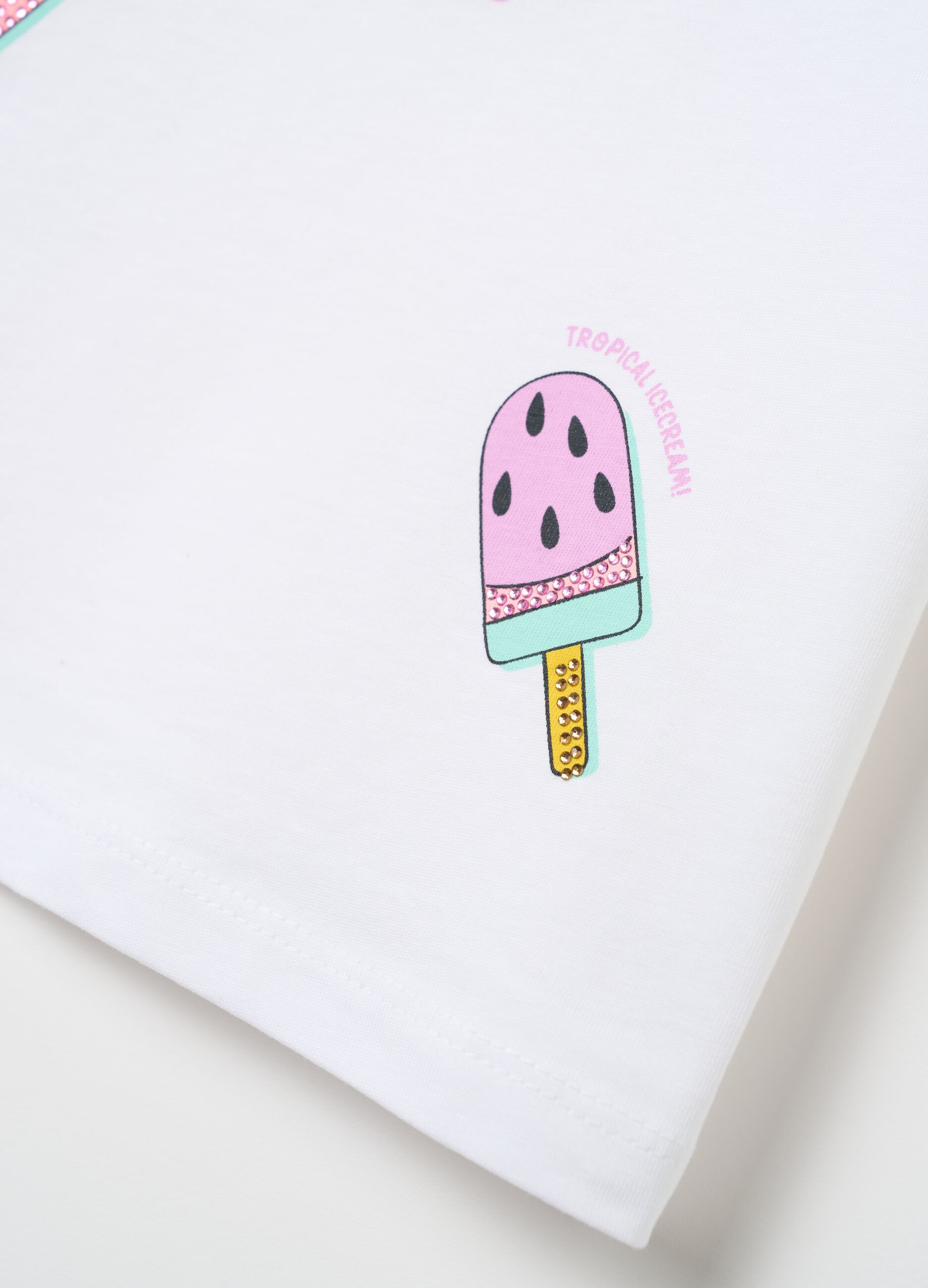 T-shirt da bambina in cotone bianco regular fit con gelati
