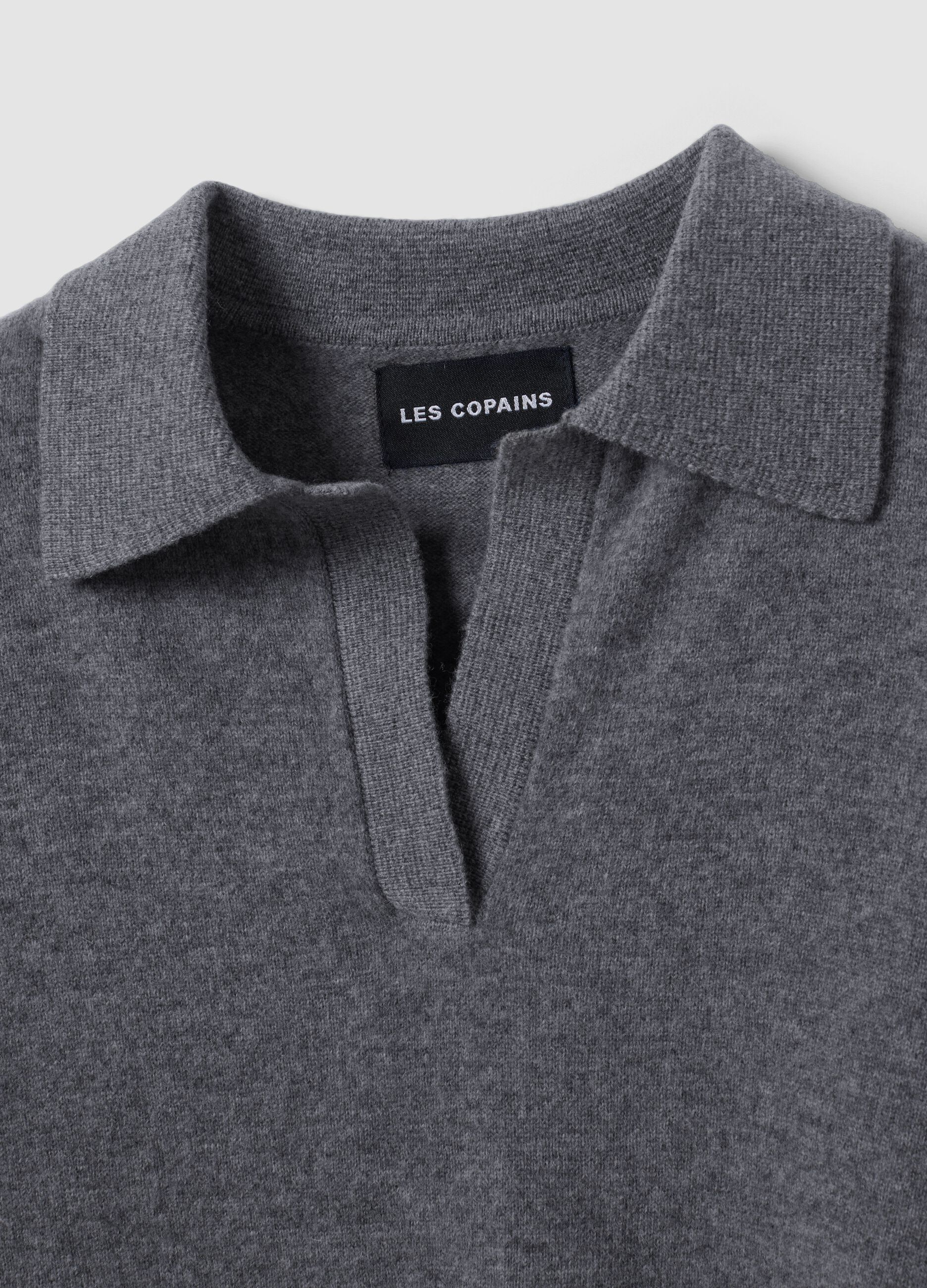 Grey pure wool polo-collar jumper with relaxed fit